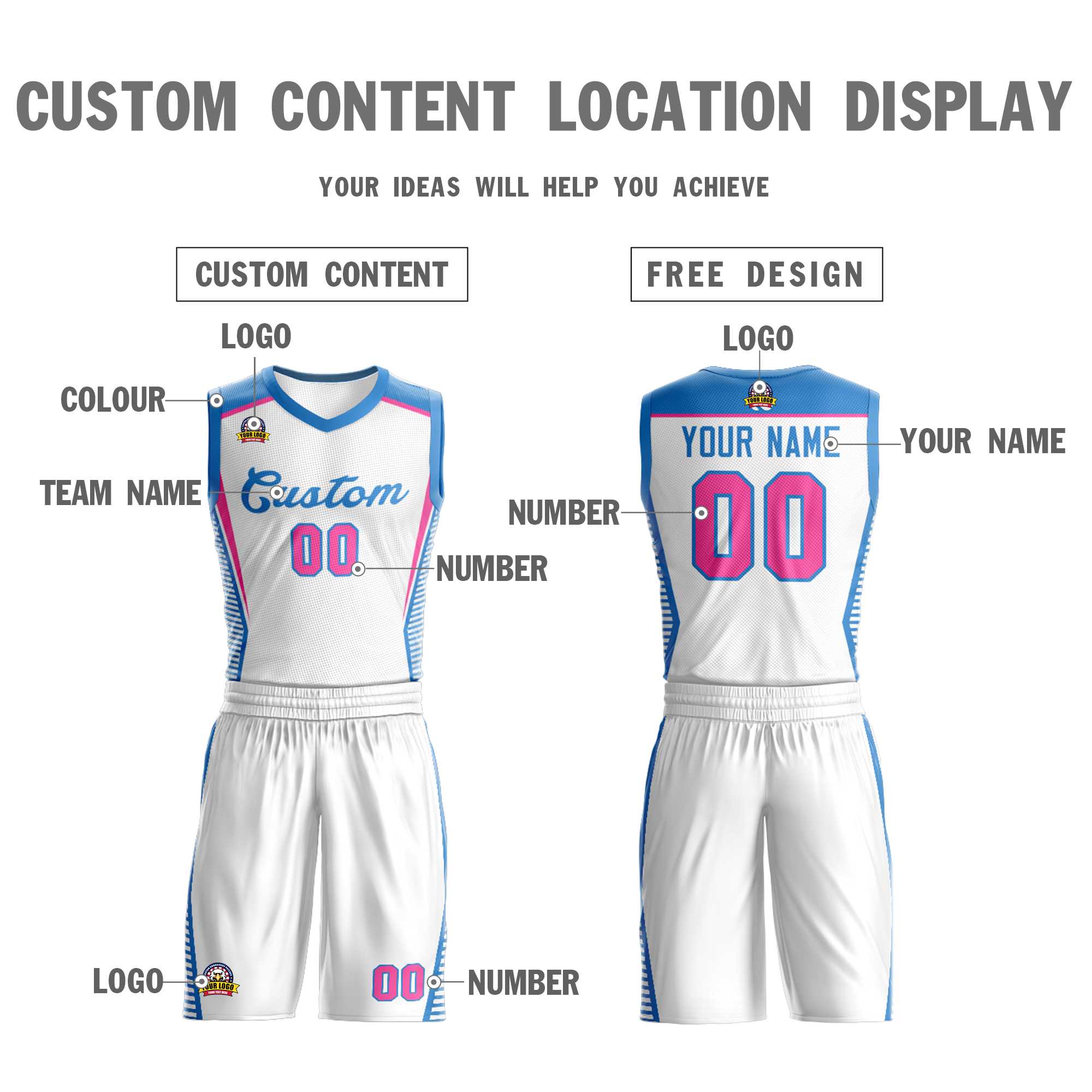 Custom White Powder Blue Classic Sets Mesh Basketball Jersey