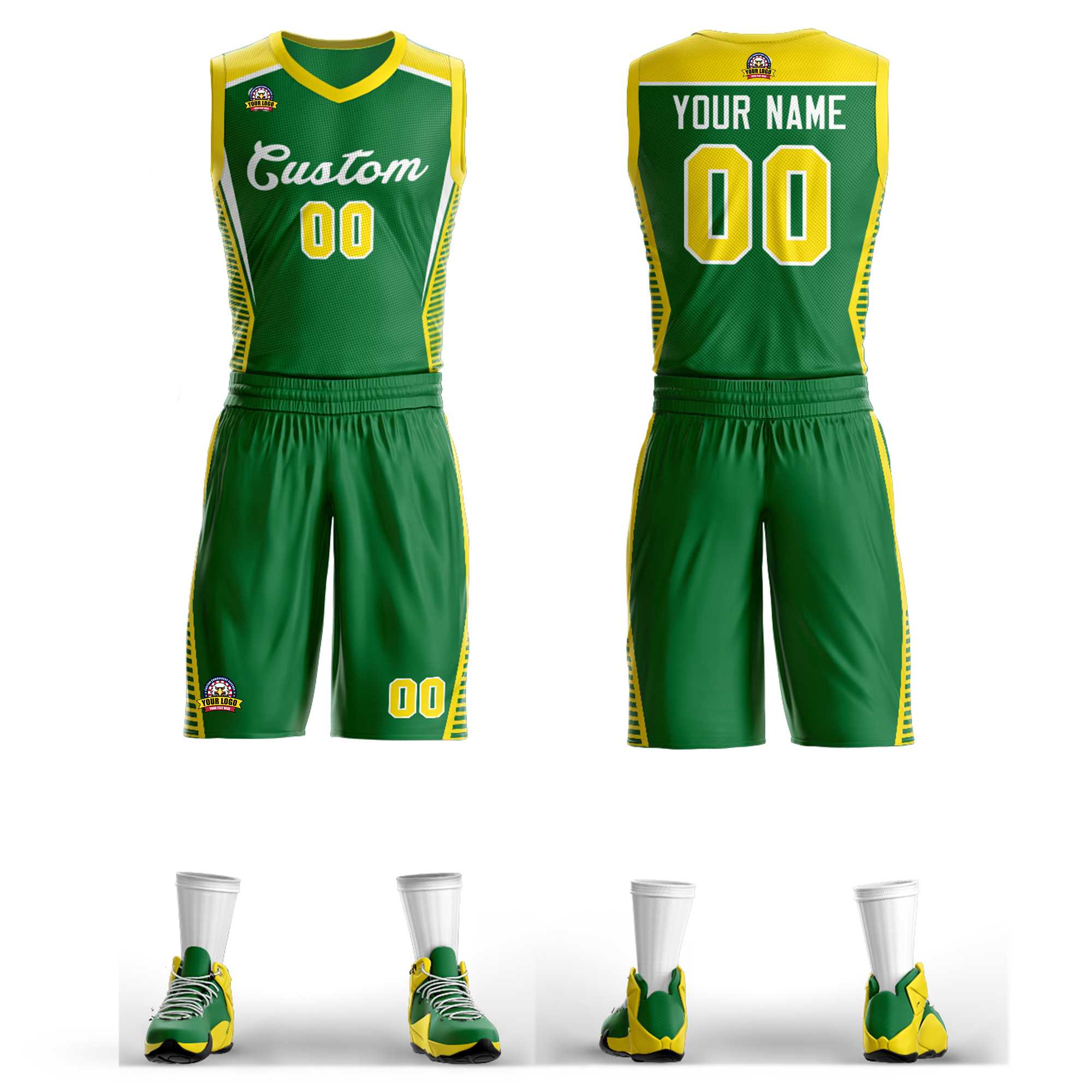 Custom Kelly Green White Classic Sets Mesh Basketball Jersey