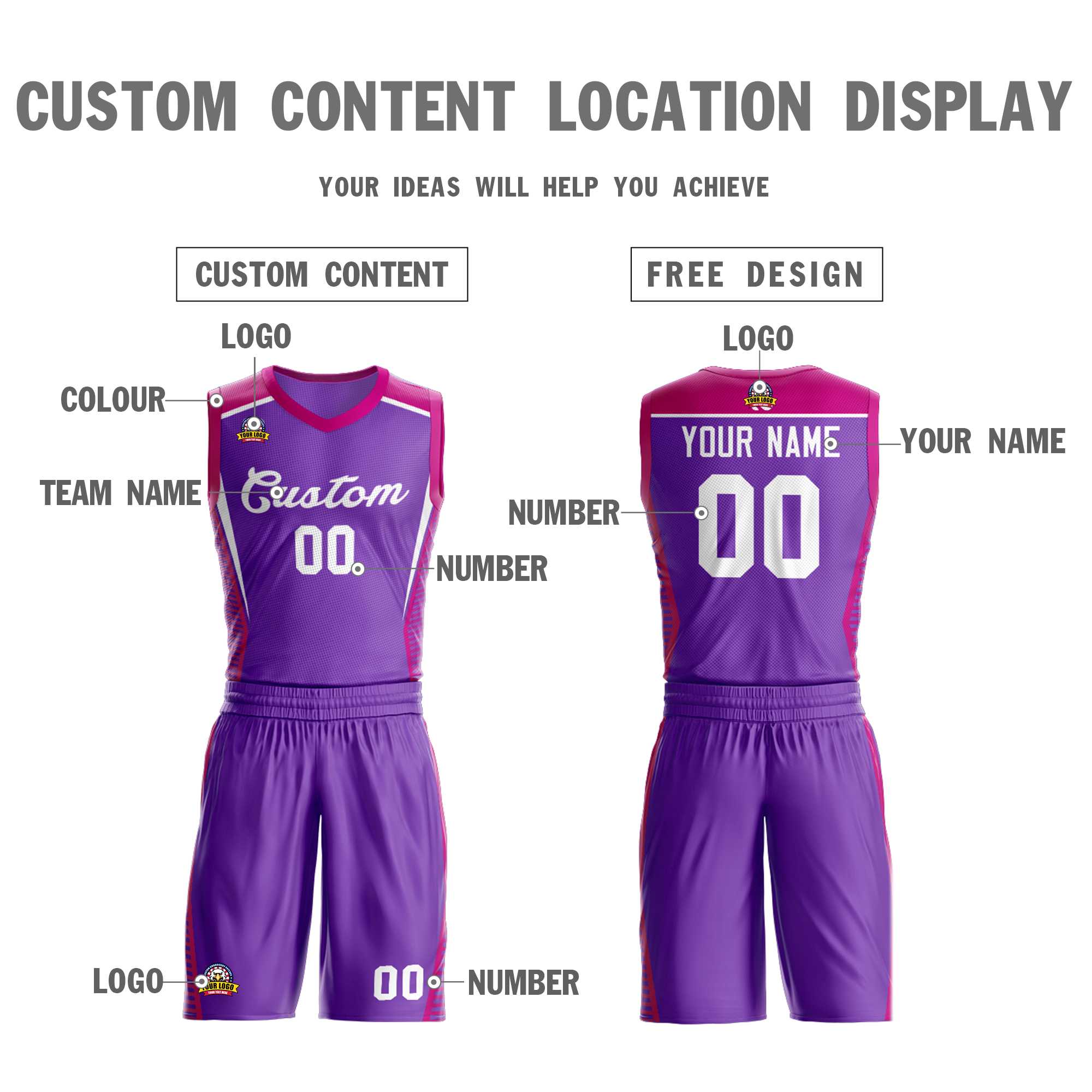 Custom Purple Purple Classic Sets Mesh Basketball Jersey