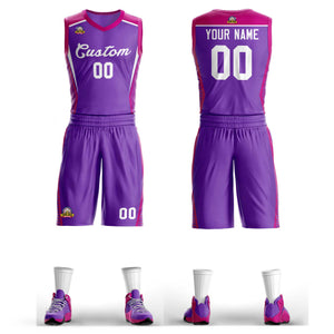 Maillot de basket-ball en maille violet violet personnalisé, ensembles classiques