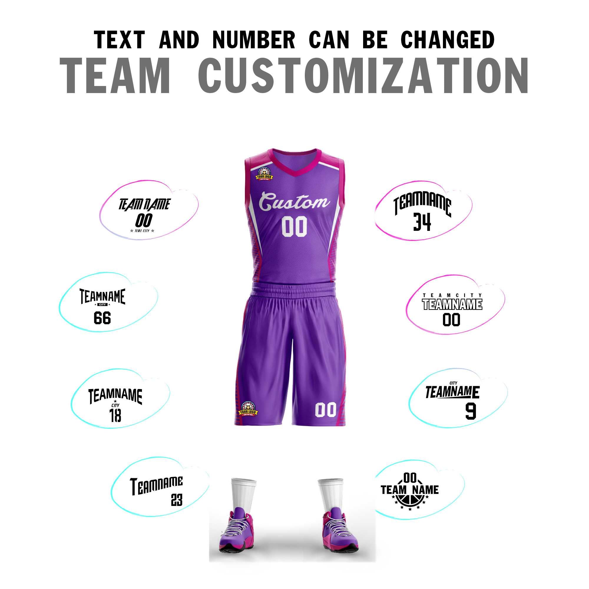 Custom Purple Purple Classic Sets Mesh Basketball Jersey