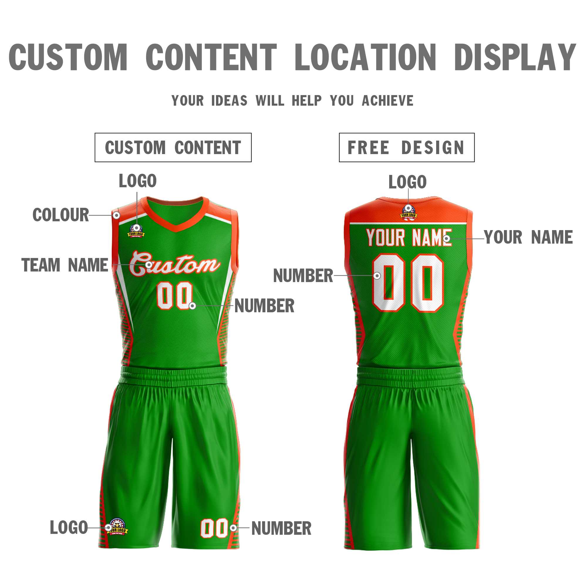 Custom Green Green-Orange Classic Sets Mesh Basketball Jersey