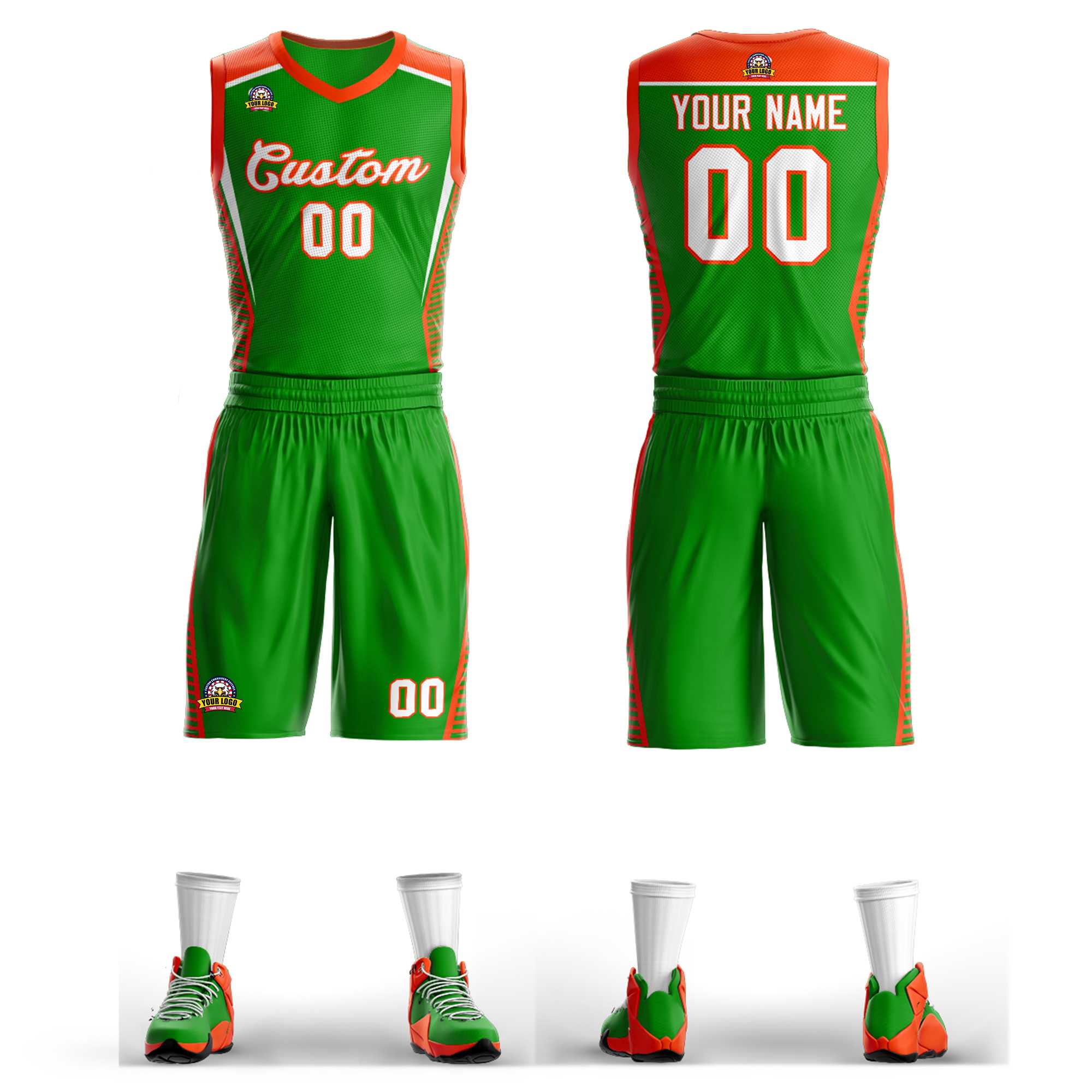 Custom Green Green-Orange Classic Sets Mesh Basketball Jersey