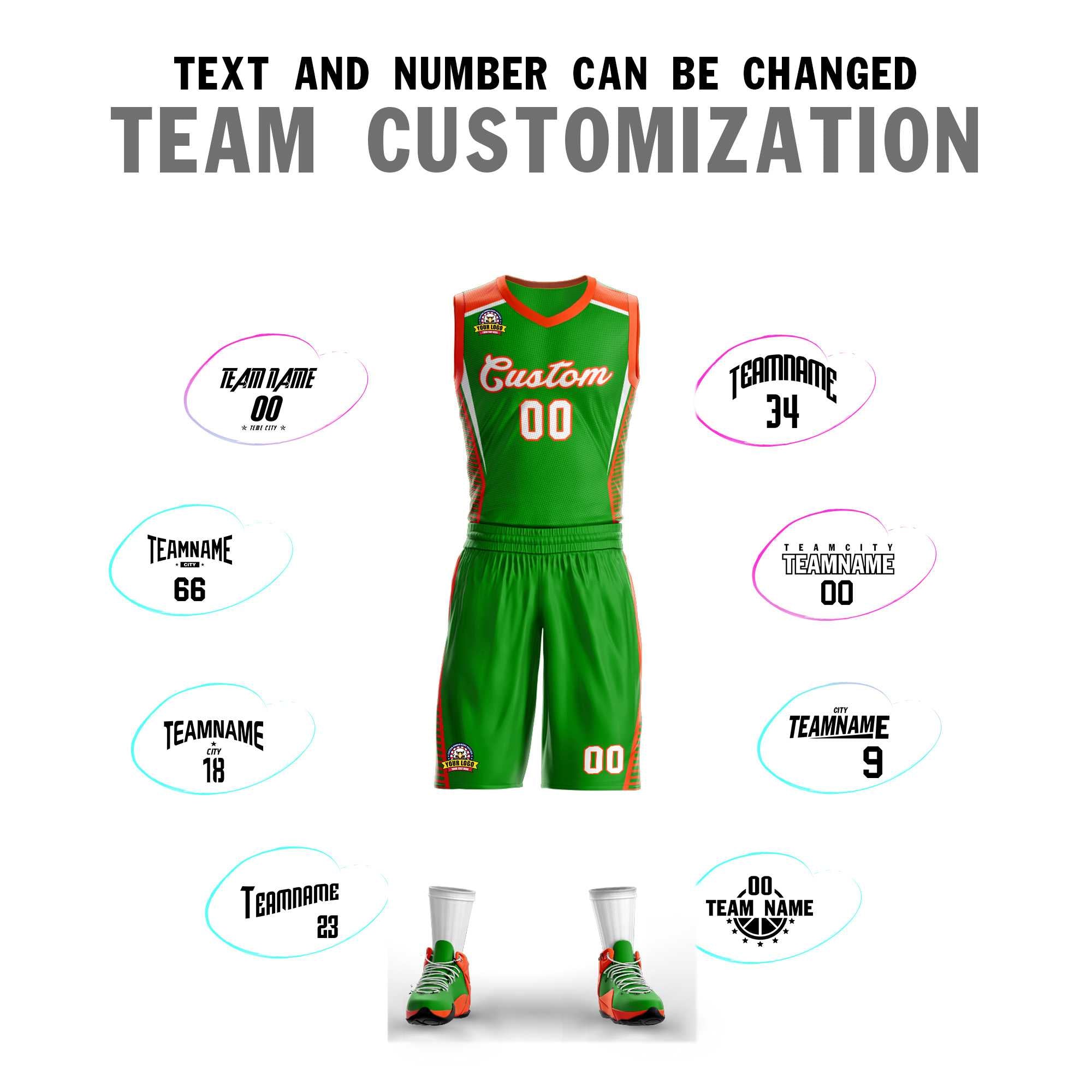 Custom Green Green-Orange Classic Sets Mesh Basketball Jersey