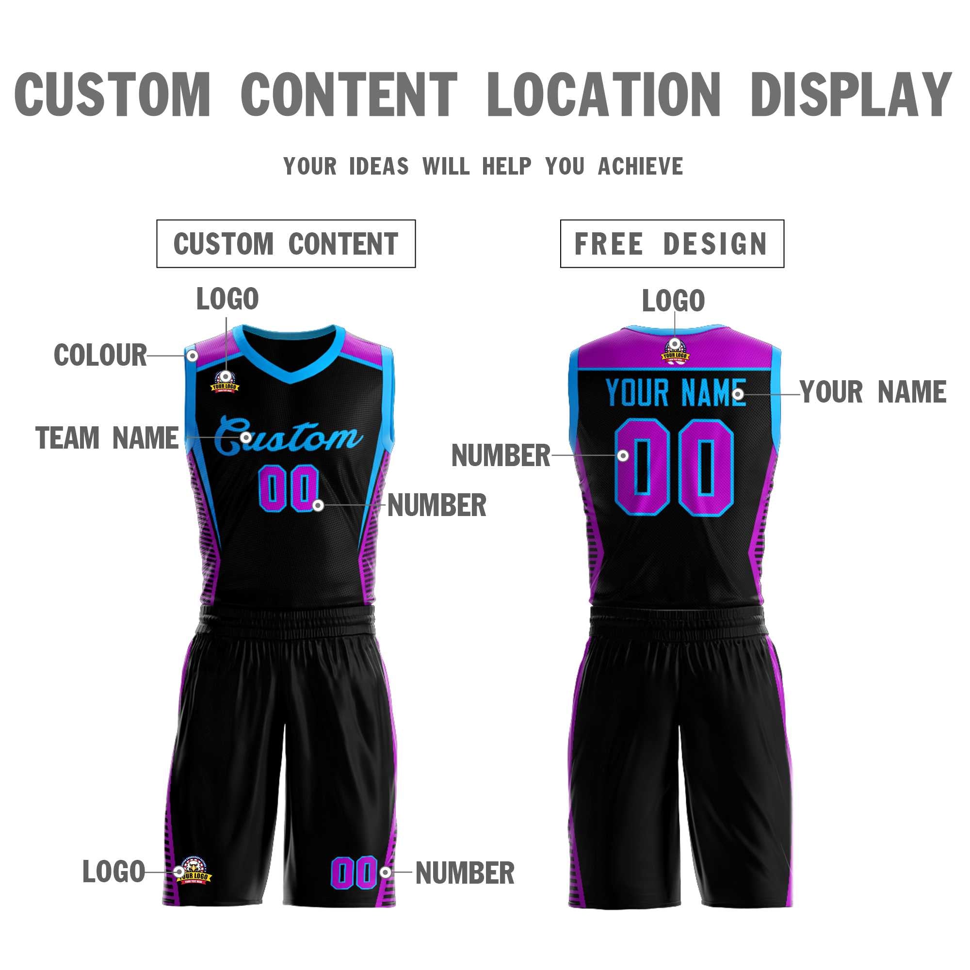 Custom Black Powder Blue Classic Sets Mesh Basketball Jersey