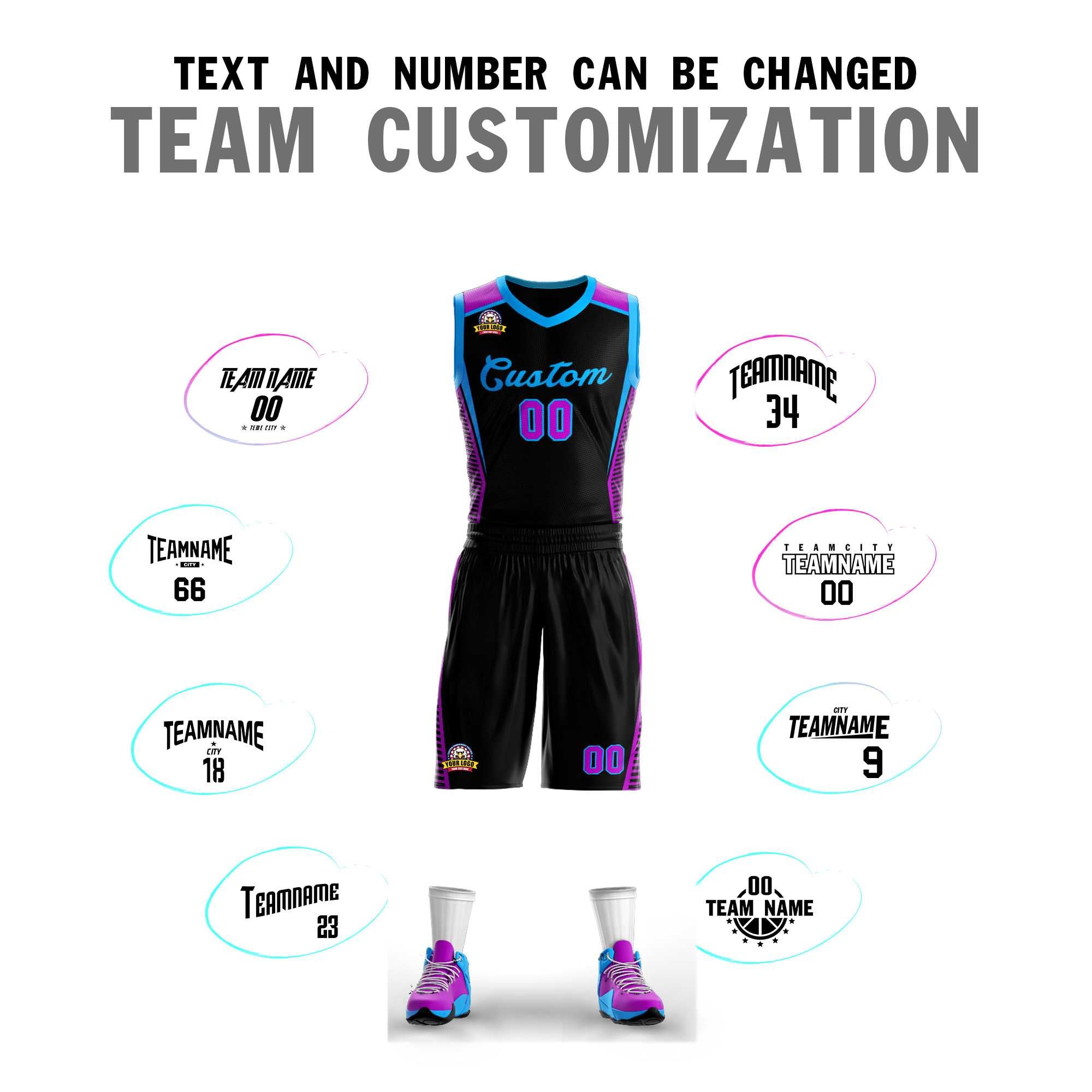 Custom Black Powder Blue Classic Sets Mesh Basketball Jersey