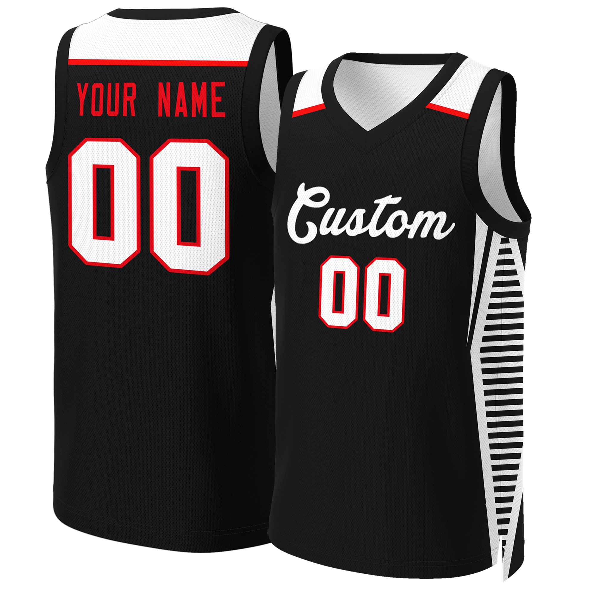 Maillot de basket-ball en maille personnalisé, noir et blanc, hauts classiques