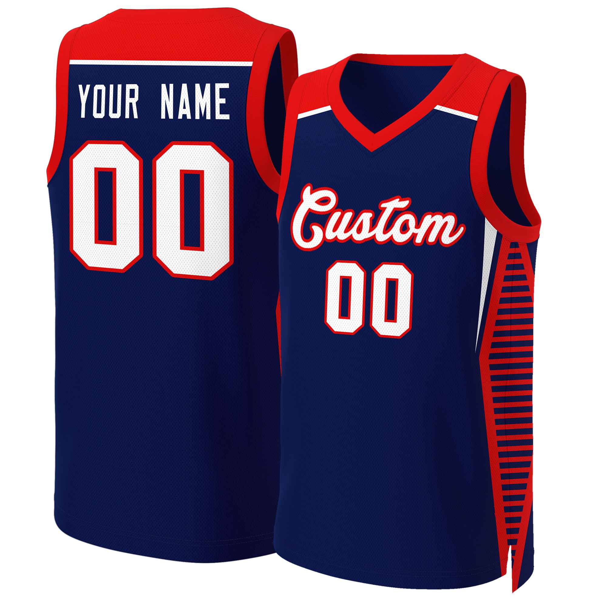 Custom Navy White-Red Classic Tops Mesh Basketball Jersey