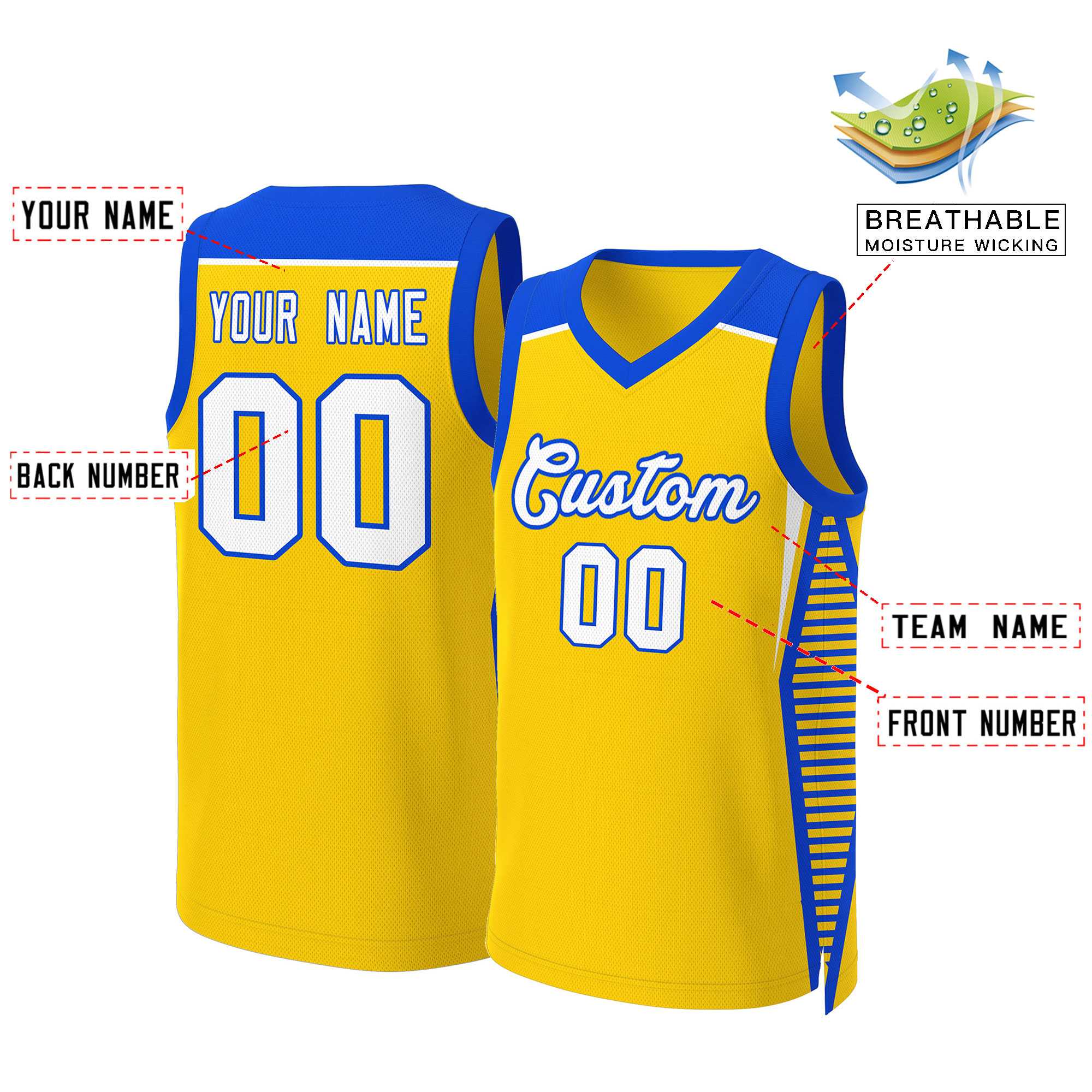 Custom Gold White-Royal Classic Tops Mesh Basketball Jersey