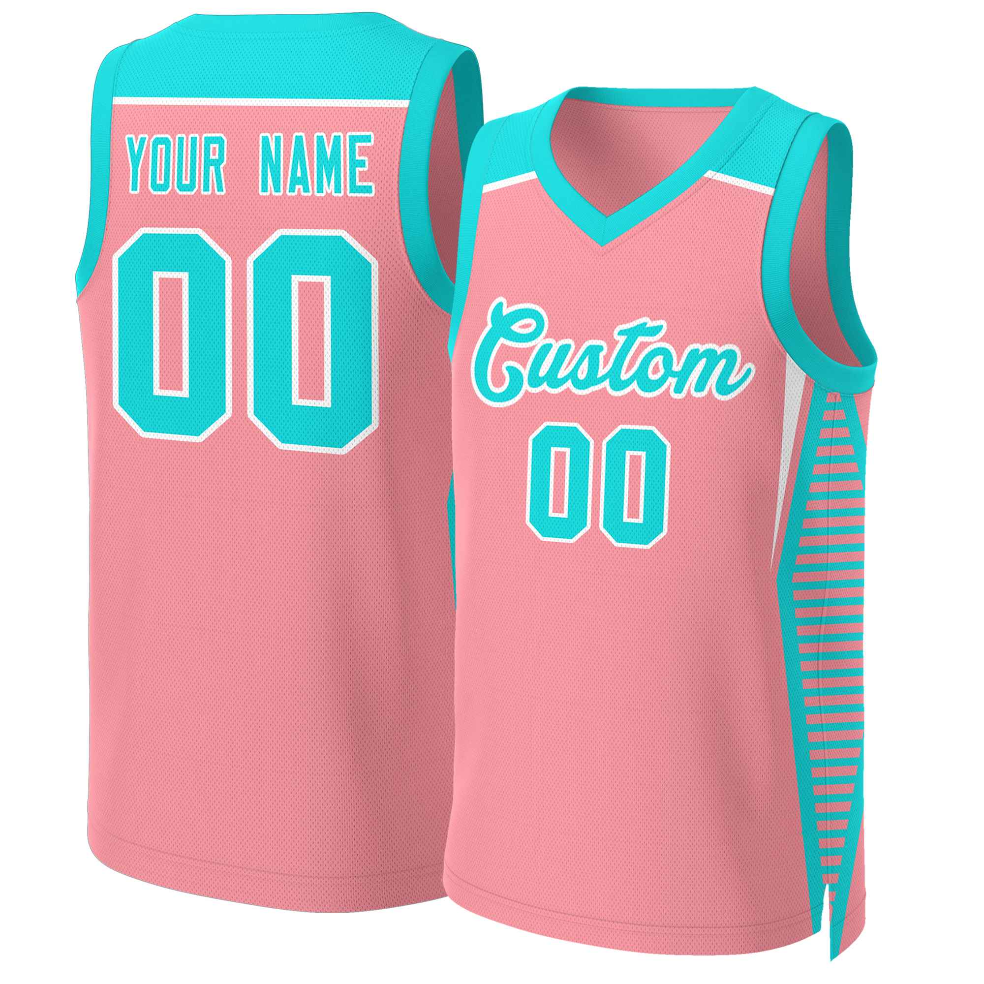 Maillot de basket-ball en maille, rose clair, Aqua-blanc, personnalisé, classique