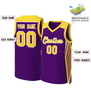 Maillot de basket-ball en maille, personnalisé, violet, or-blanc, classique