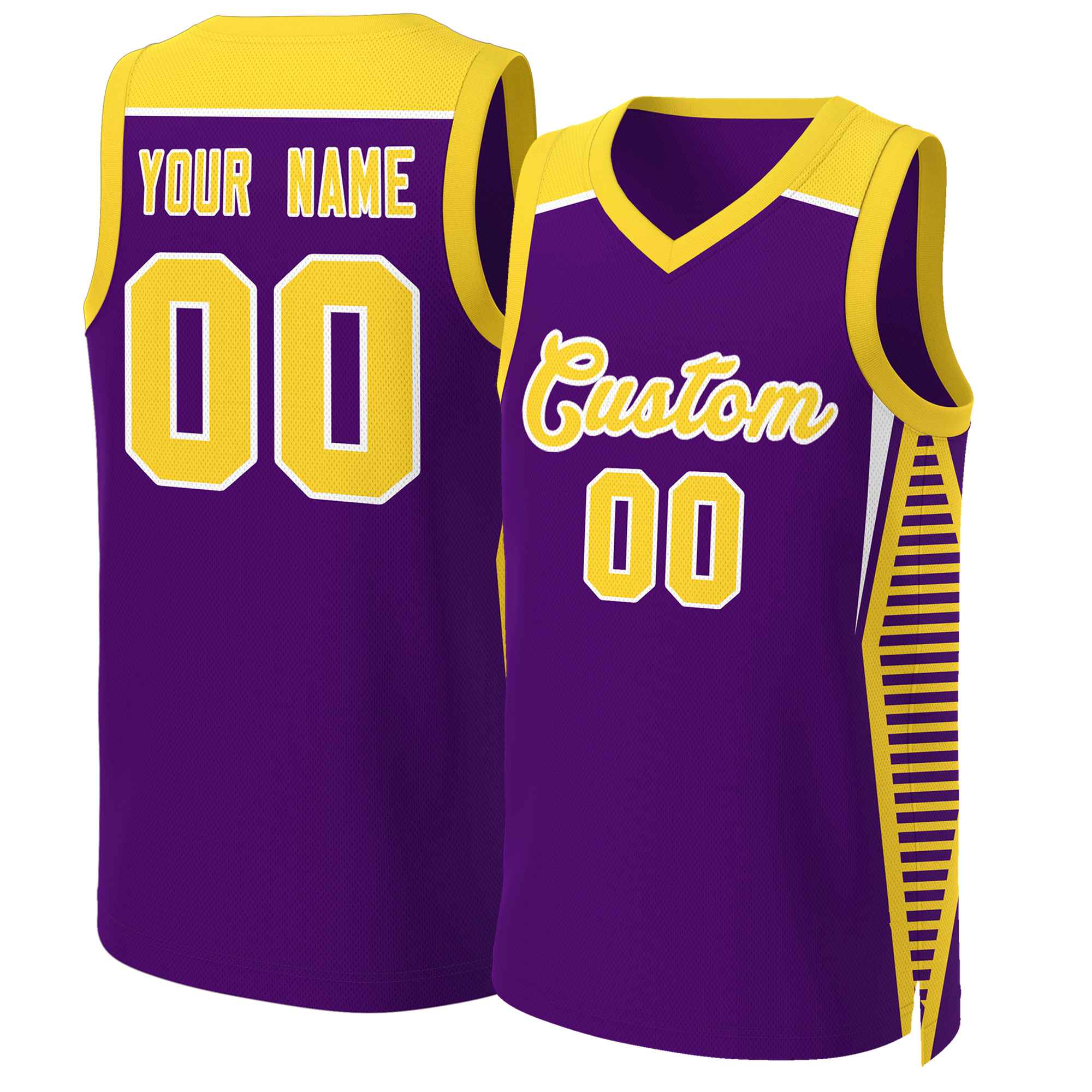 KxK Custom Purple Gold White Classic Tops Mesh Basketball Jersey