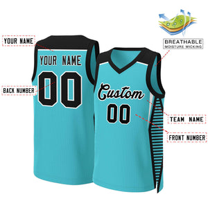 Custom Aqua Black-White Classic Tops Mesh Basketball Jersey