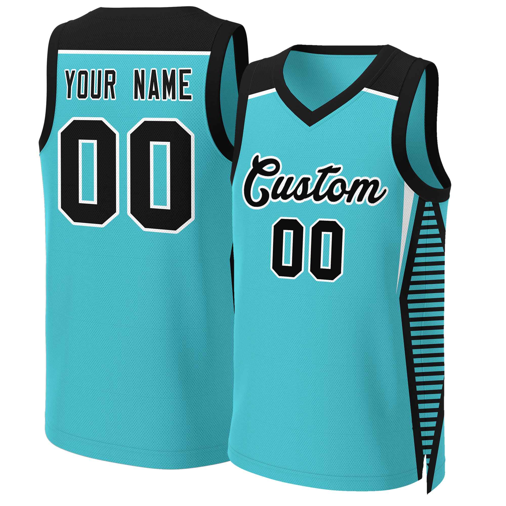 Maillot de basket-ball en maille personnalisé Aqua noir-blanc classique