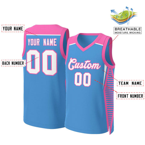 Custom Powder Blue White-Pink Classic Tops Mesh Basketball Jersey