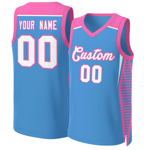 Custom Powder Blue White-Pink Classic Tops Mesh Basketball Jersey