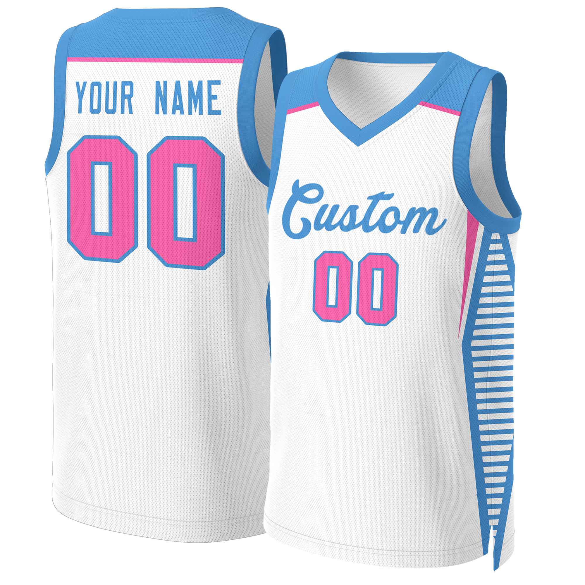 Custom White Powder Blue Classic Tops Mesh Basketball Jersey