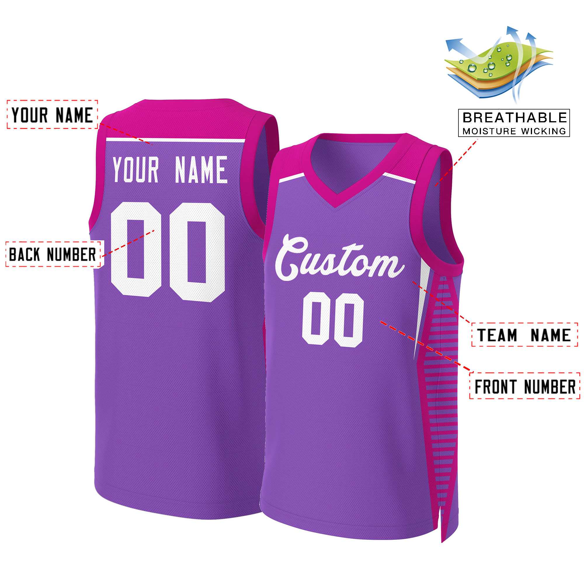 Custom Purple Purple Classic Tops Mesh Basketball Jersey