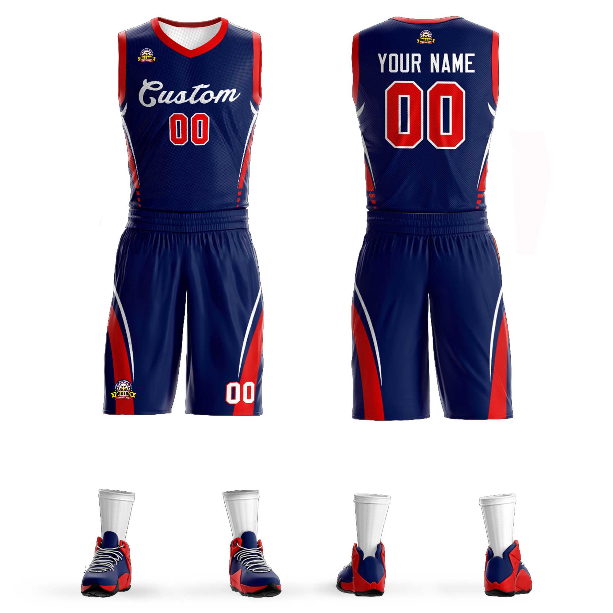 Custom Navy White Classic Sets Mesh Basketball Jersey