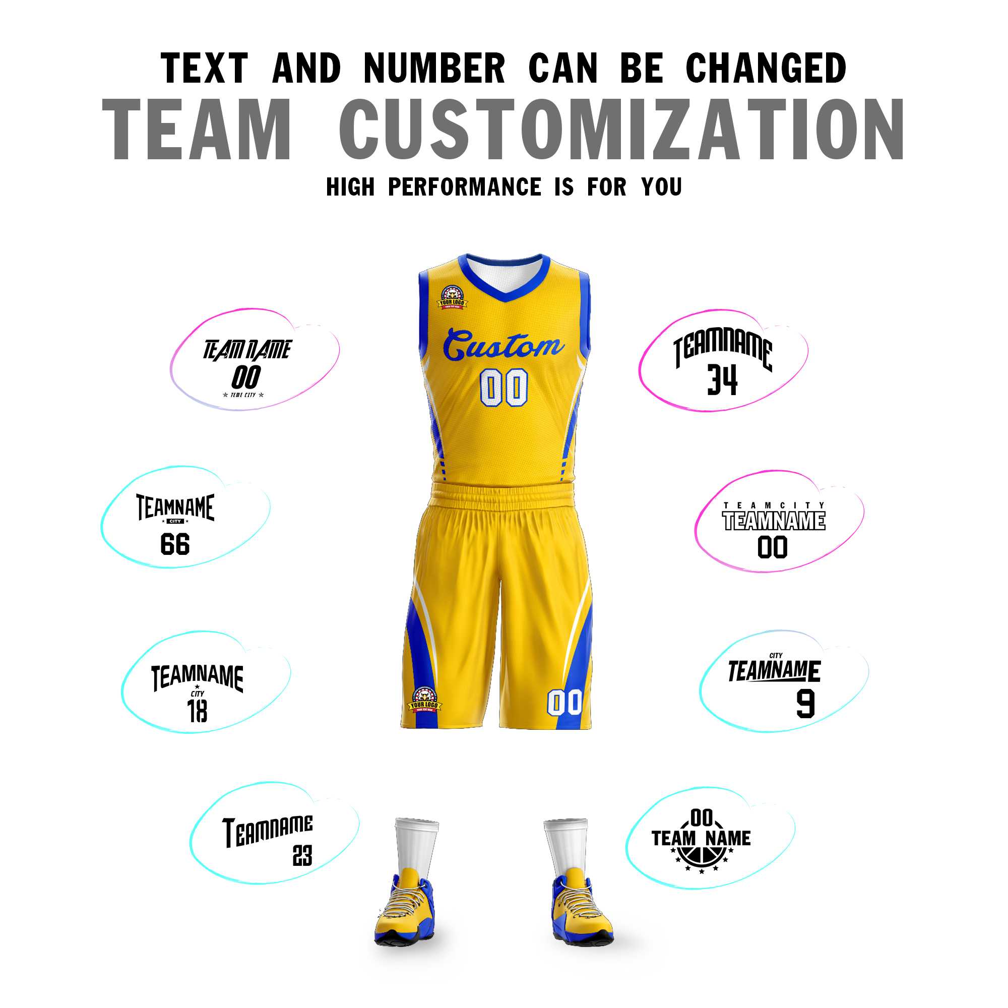 Custom Gold Royal Classic Sets Mesh Basketball Jersey