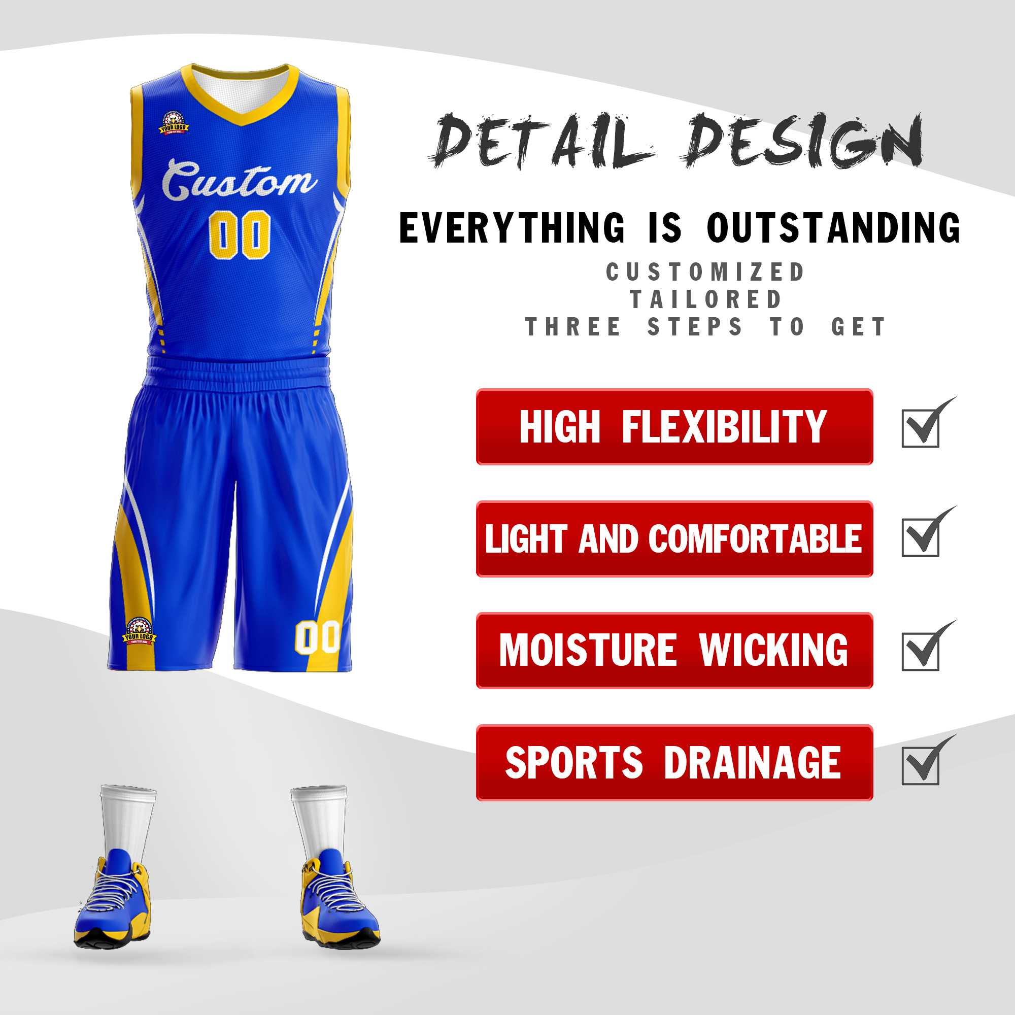 Custom Royal White Classic Sets Mesh Basketball Jersey