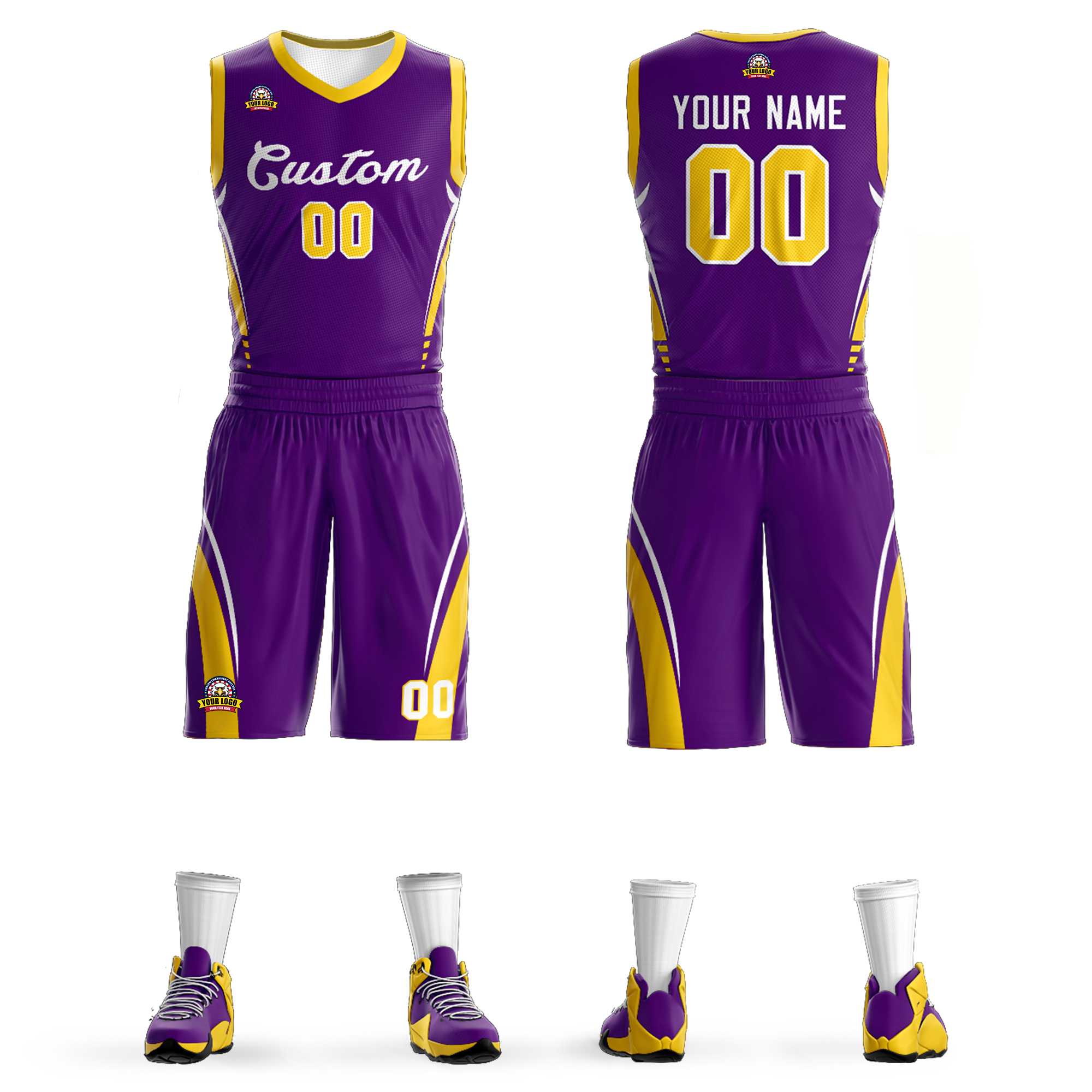 Custom Purple White Classic Sets Mesh Basketball Jersey