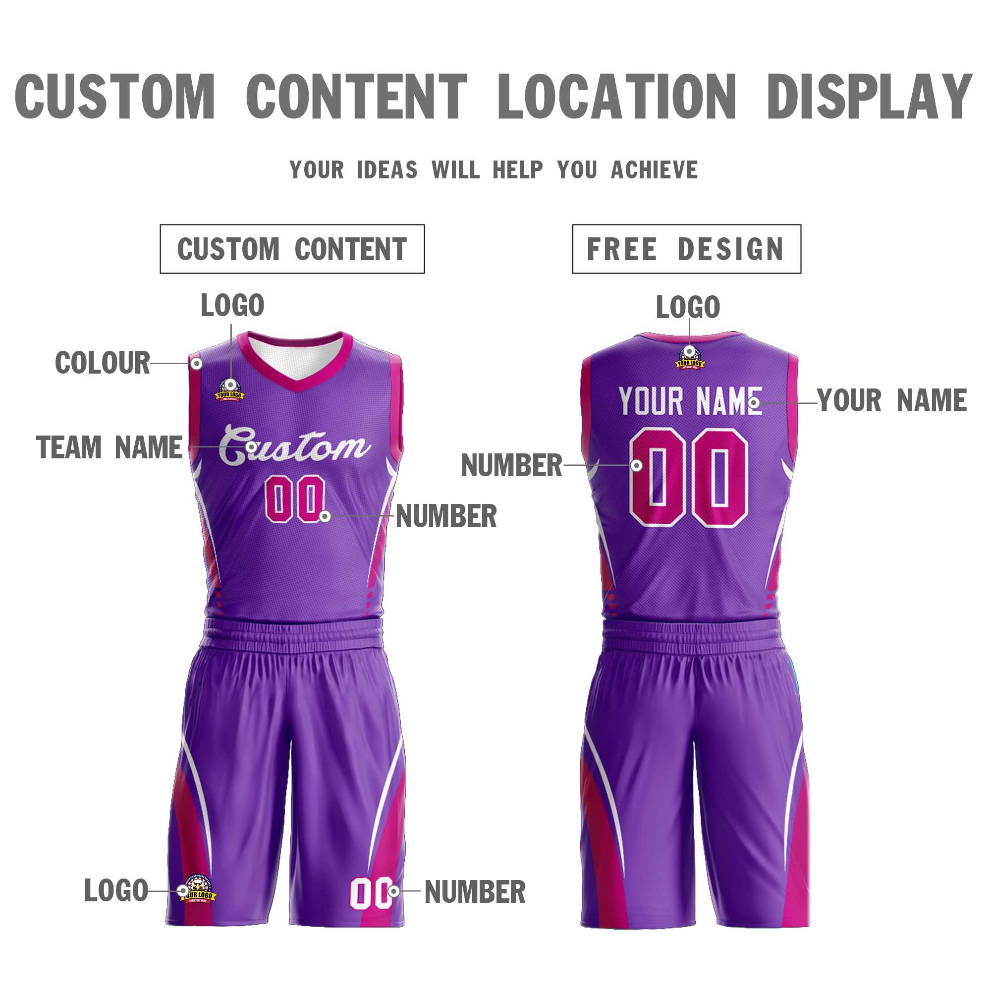 Custom Purple White Classic Sets Mesh Basketball Jersey