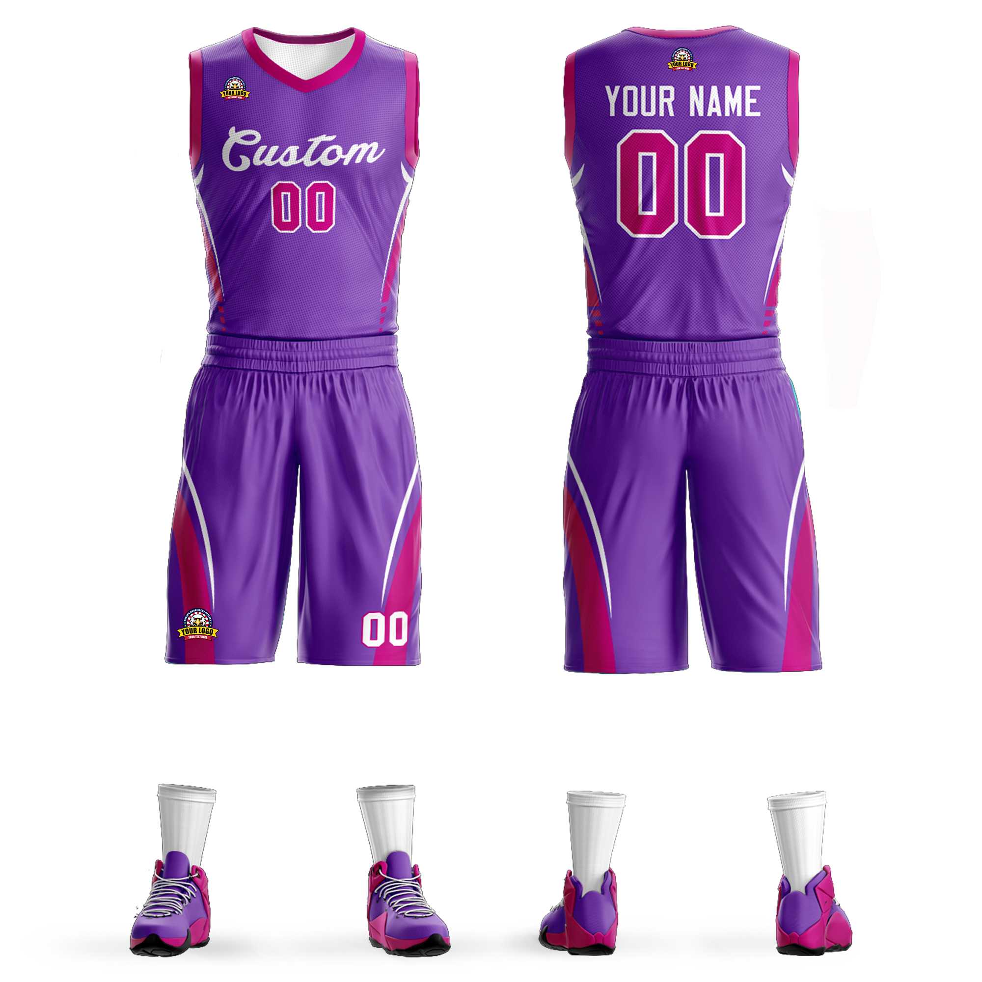 Maillot de basket-ball en maille violet et blanc personnalisé, ensemble classique