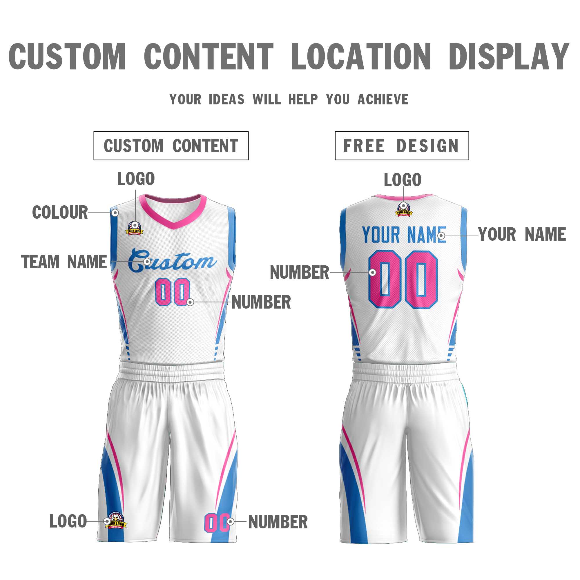 Custom White Blue Classic Sets Mesh Basketball Jersey