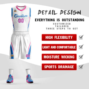 Custom White Blue Classic Sets Mesh Basketball Jersey