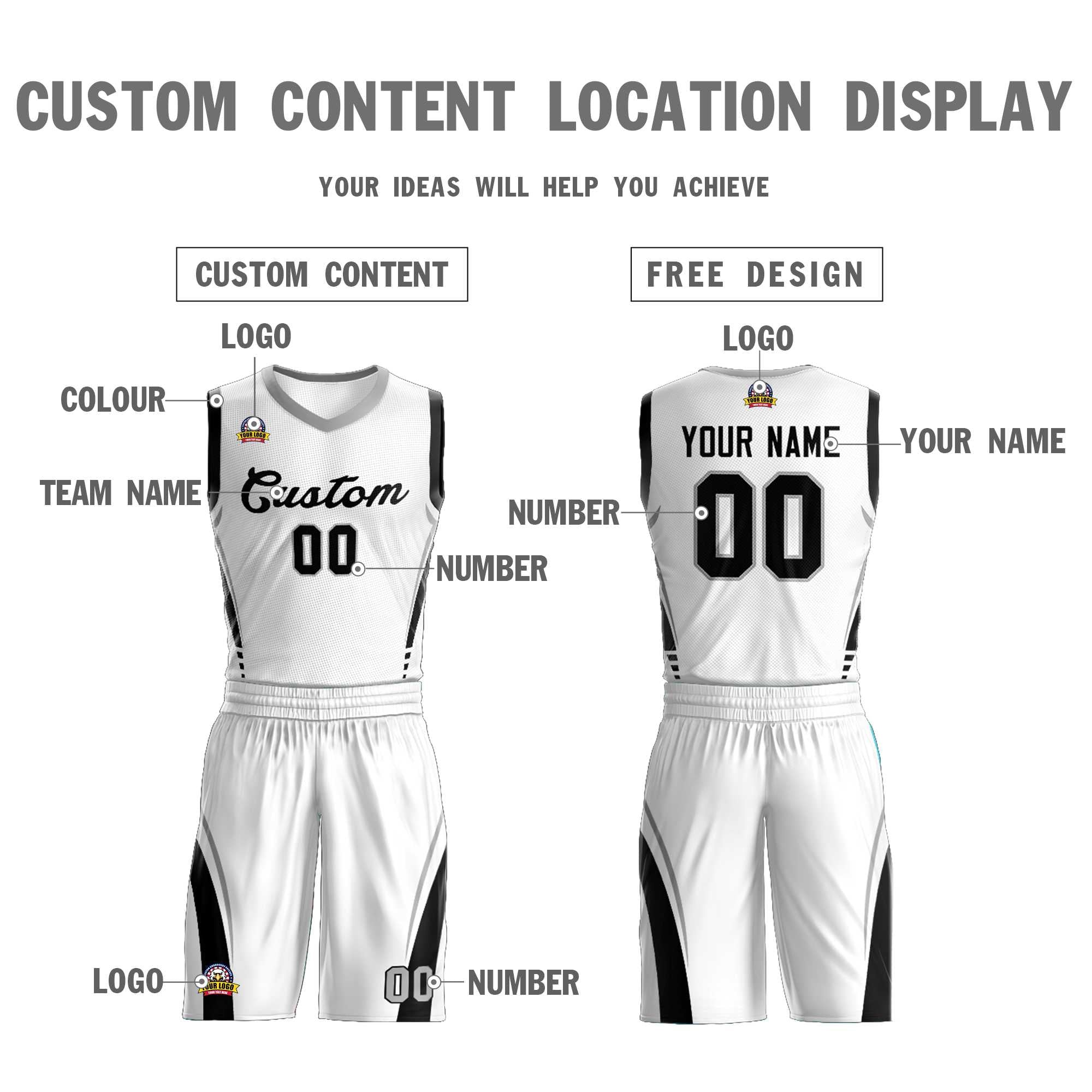 Custom White Black Classic Sets Mesh Basketball Jersey