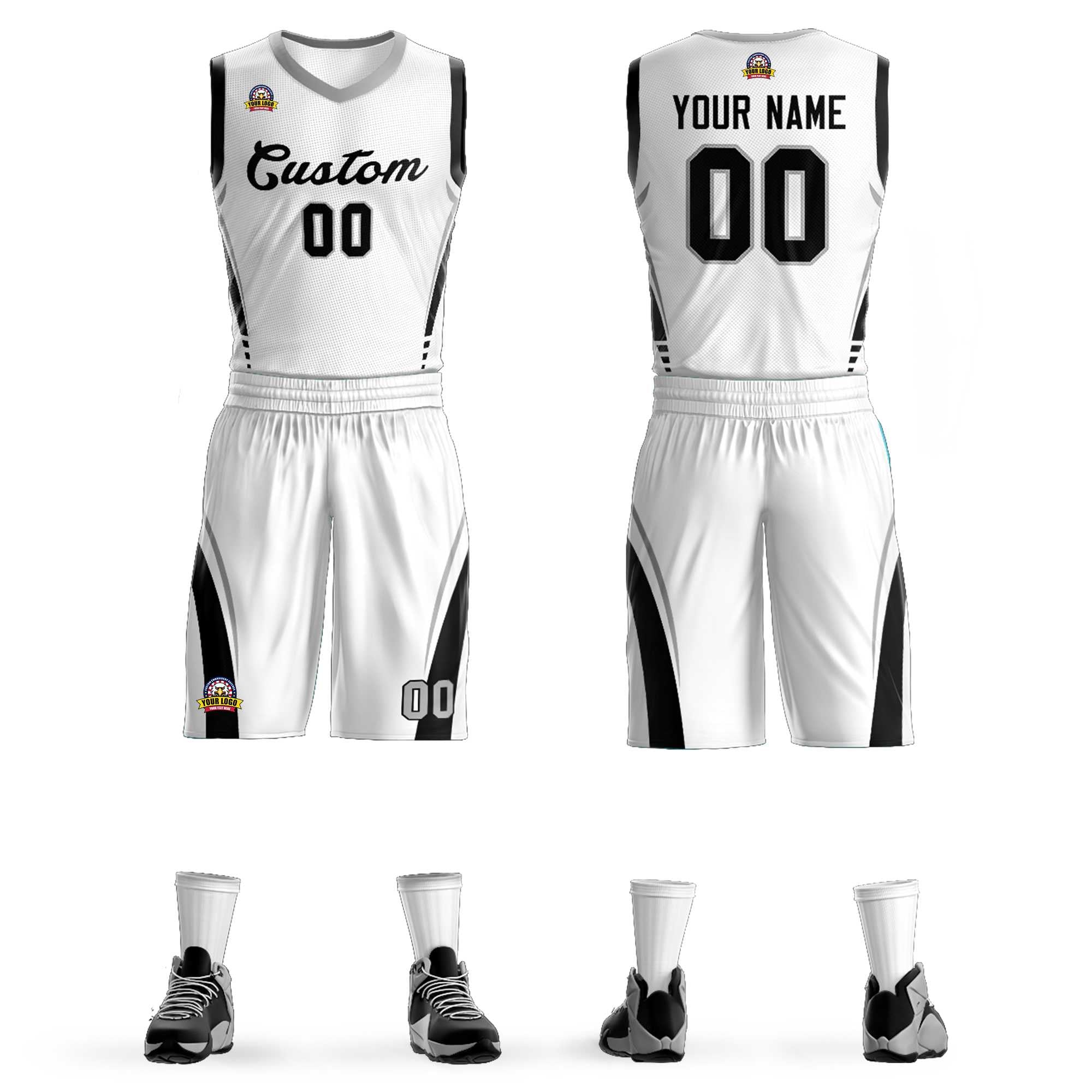 Custom White Black Classic Sets Mesh Basketball Jersey