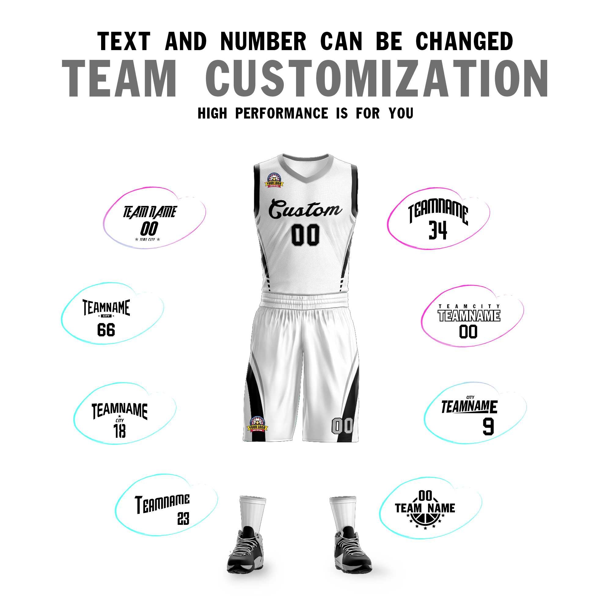 Custom White Black Classic Sets Mesh Basketball Jersey