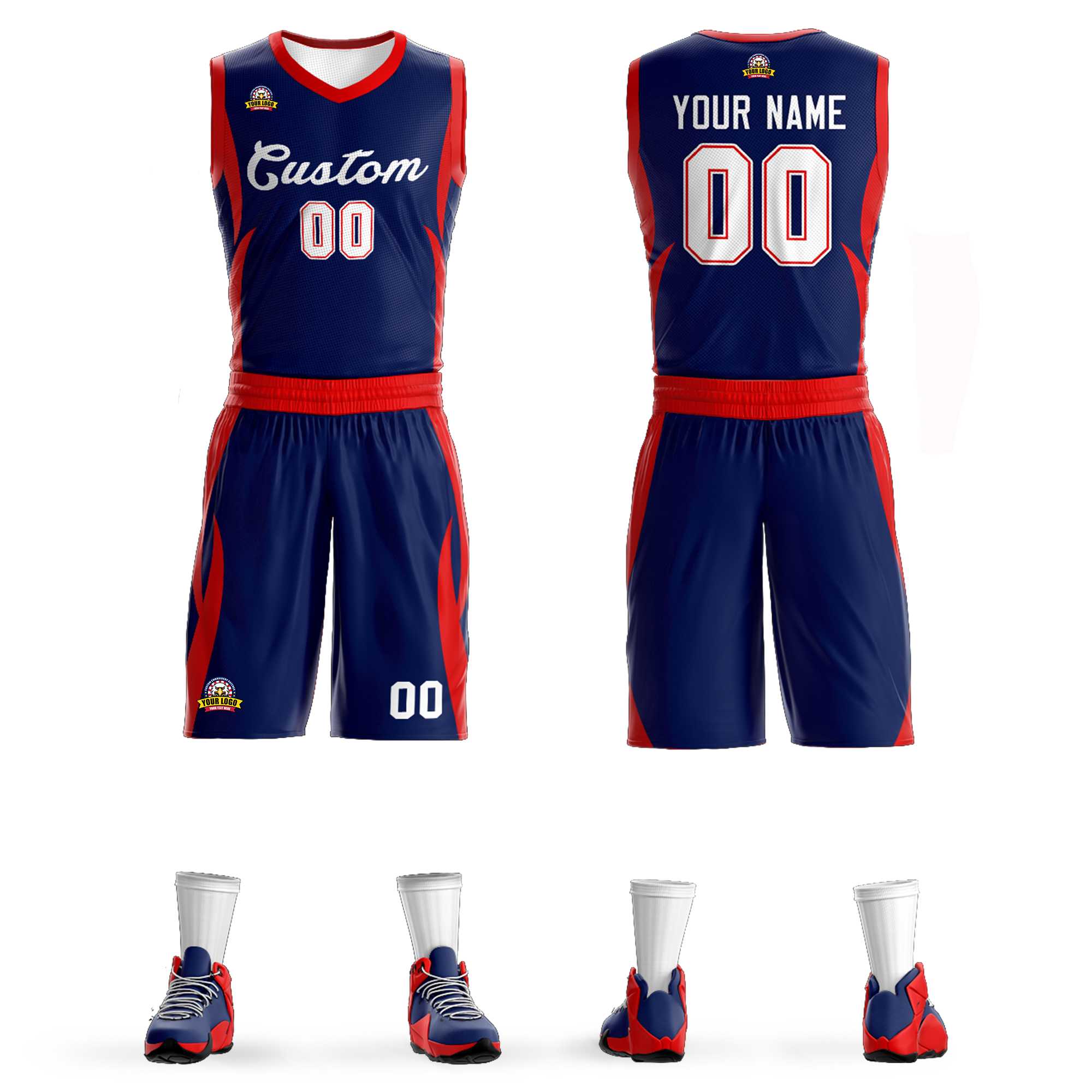 Custom Navy White Classic Sets Mesh Basketball Jersey