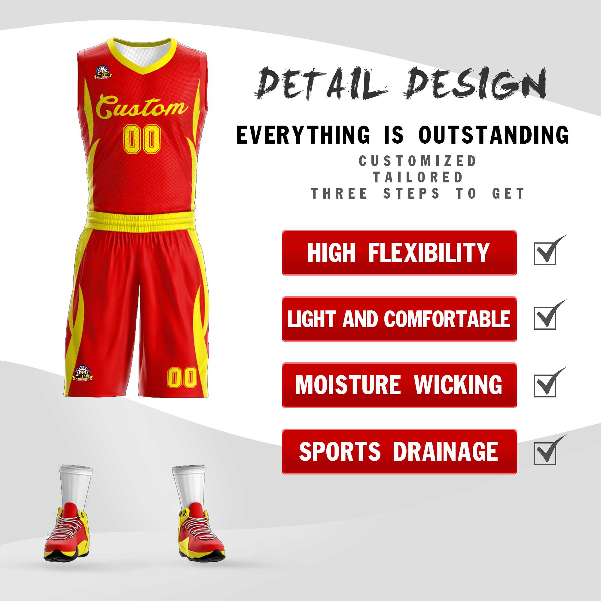 Maillot de basket-ball en maille personnalisé, ensembles classiques en or rouge