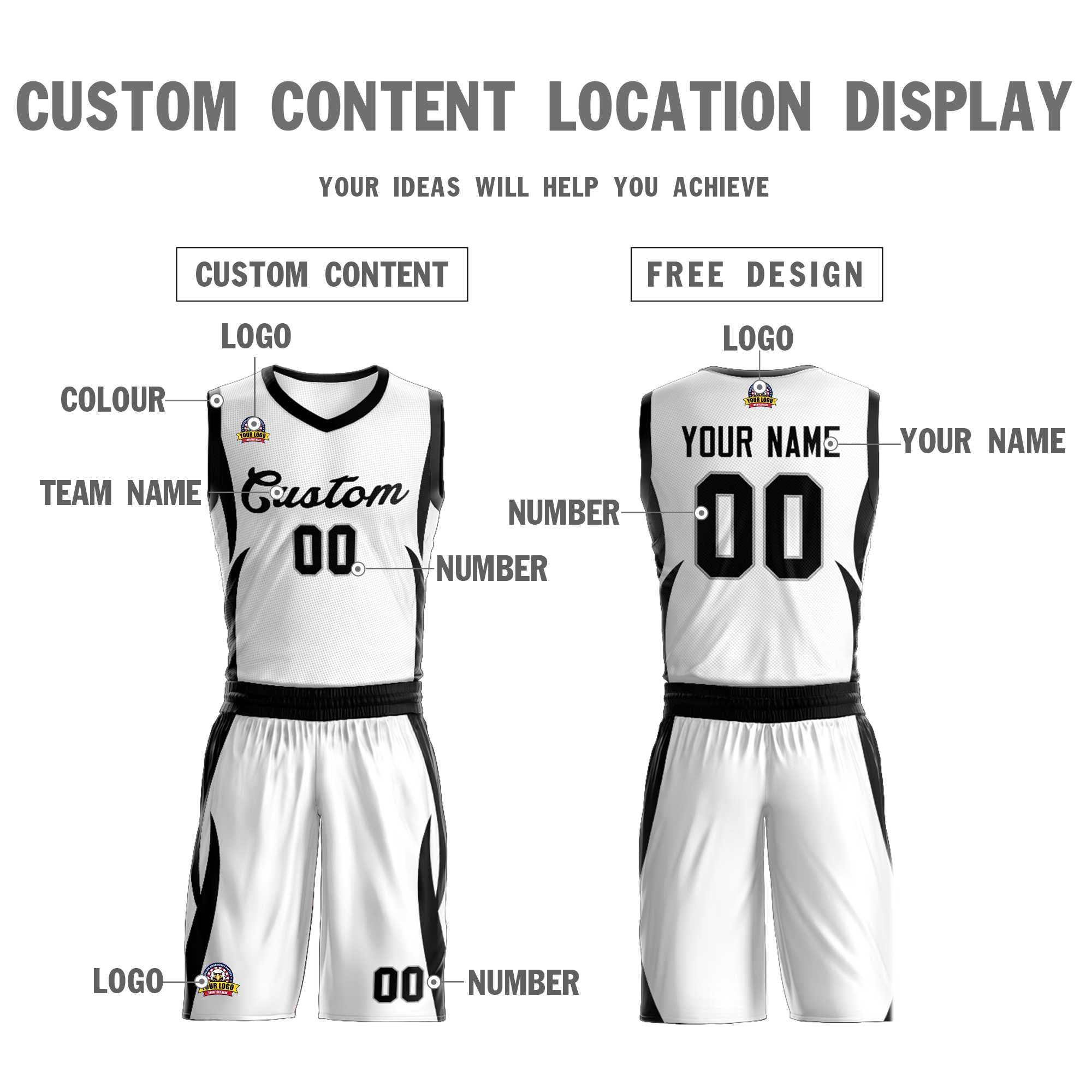 Custom White Black Classic Sets Mesh Basketball Jersey