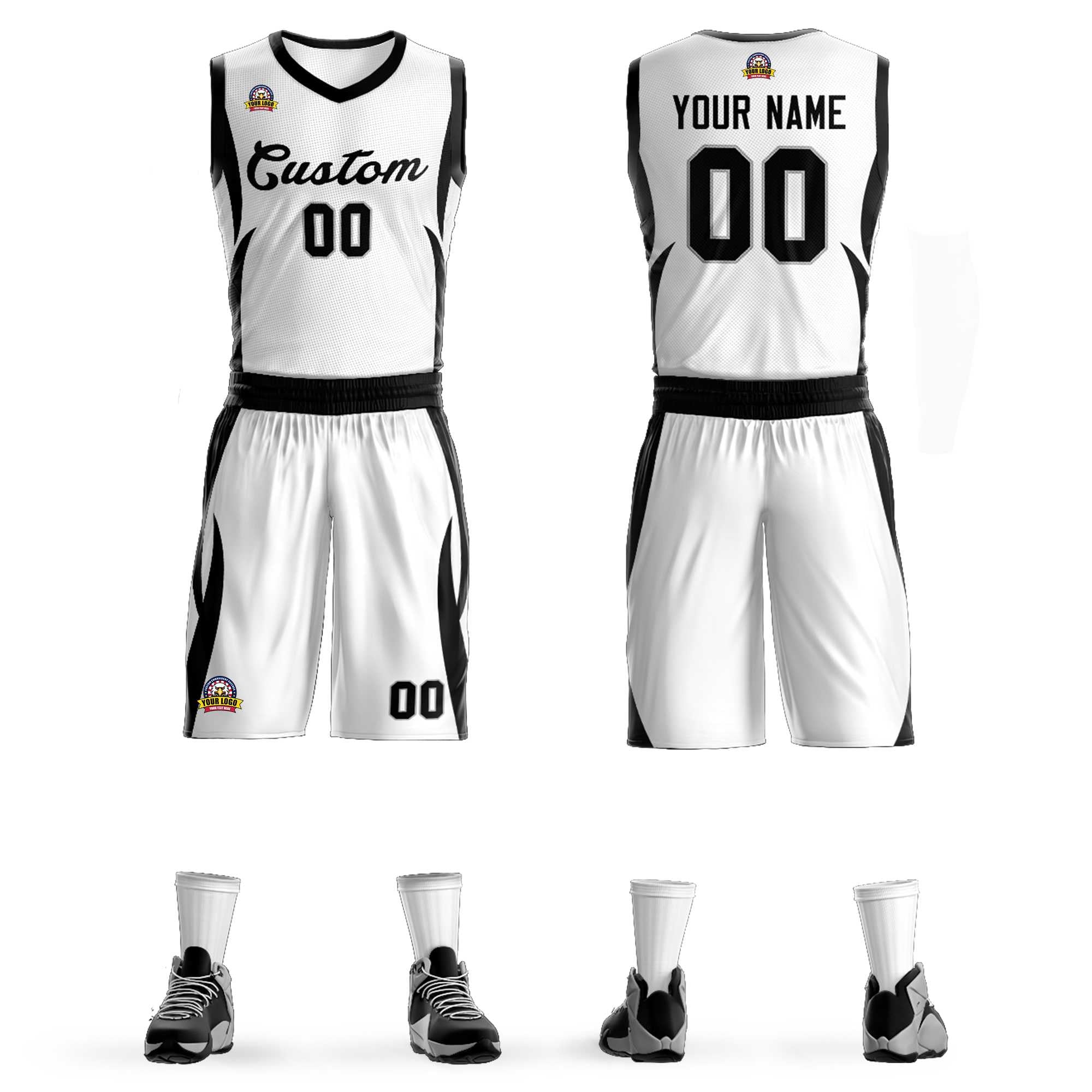 Custom White Black Classic Sets Mesh Basketball Jersey