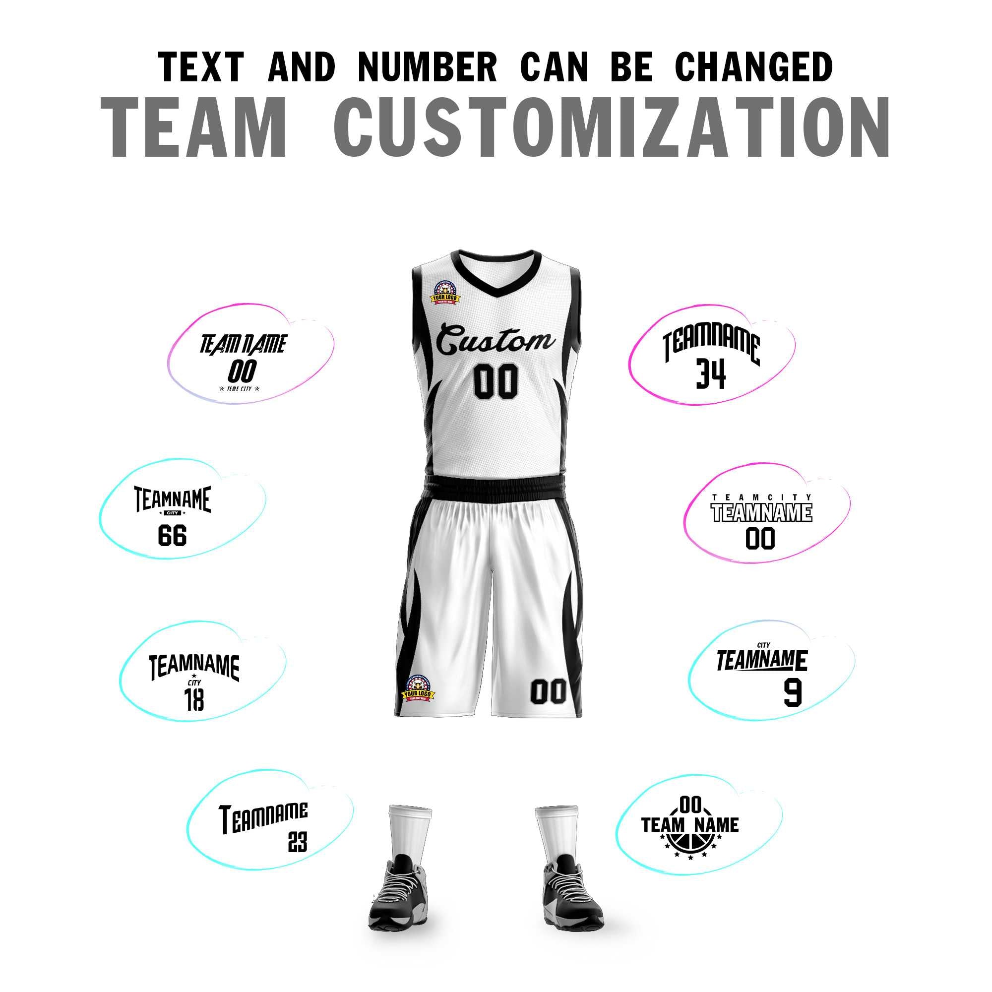 Custom White Black Classic Sets Mesh Basketball Jersey