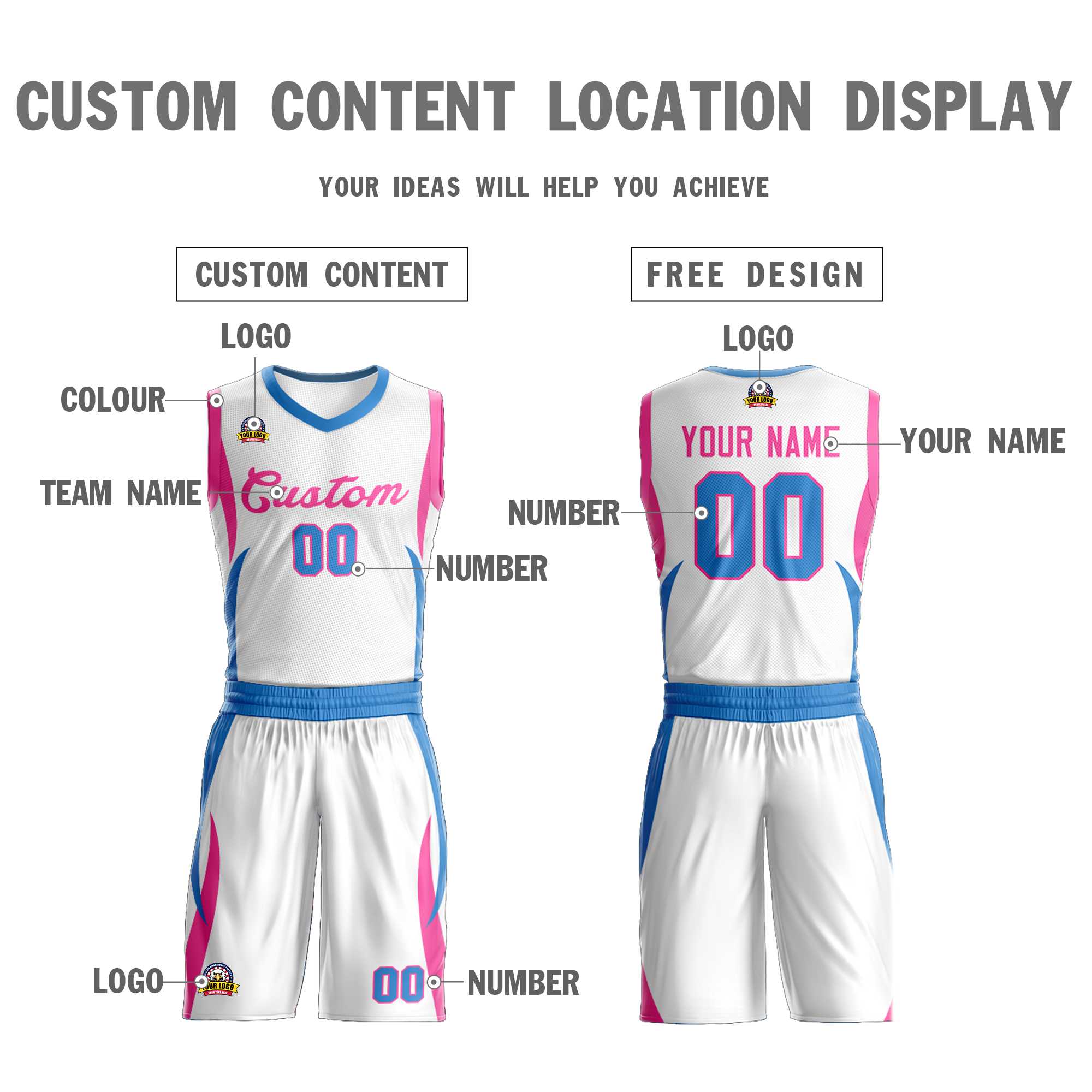 Custom Light Pink White Classic Sets Mesh Basketball Jersey