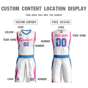 Custom White Pink Classic Sets Mesh Basketball Jersey