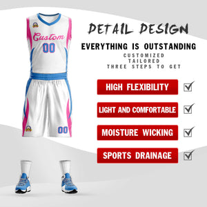 Custom White Pink Classic Sets Mesh Basketball Jersey