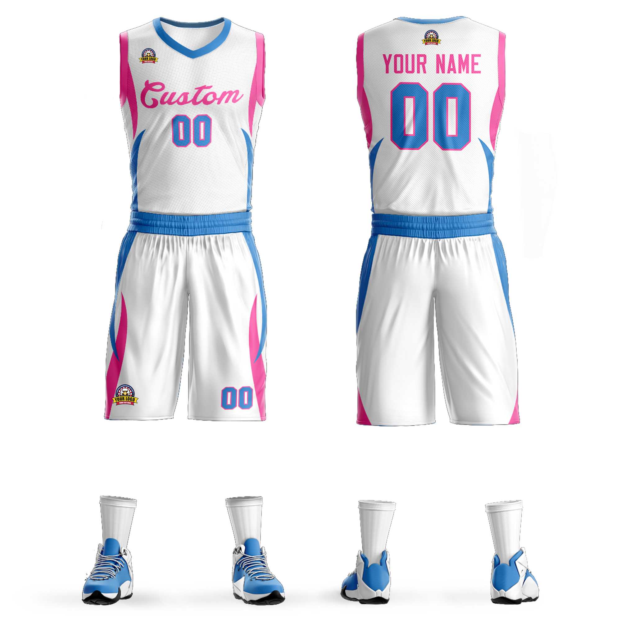 Custom White Pink Classic Sets Mesh Basketball Jersey