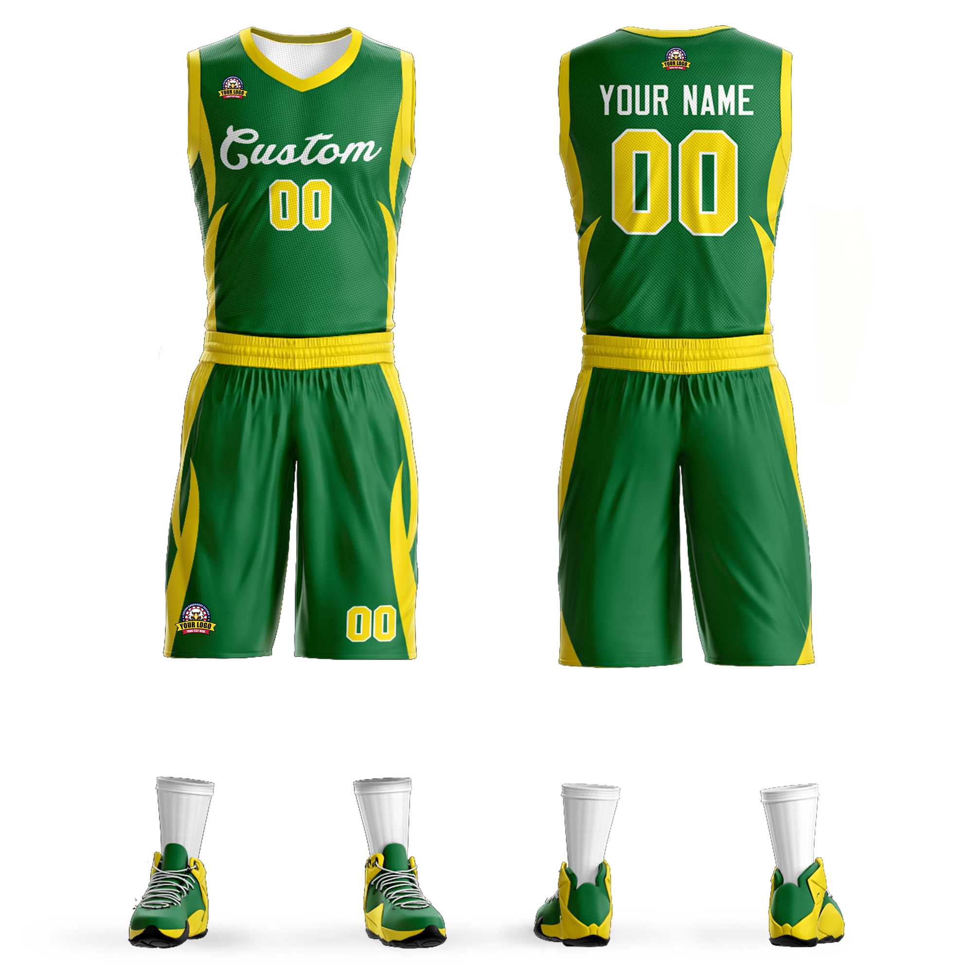 Custom Kelly Green White Classic Sets Mesh Basketball Jersey