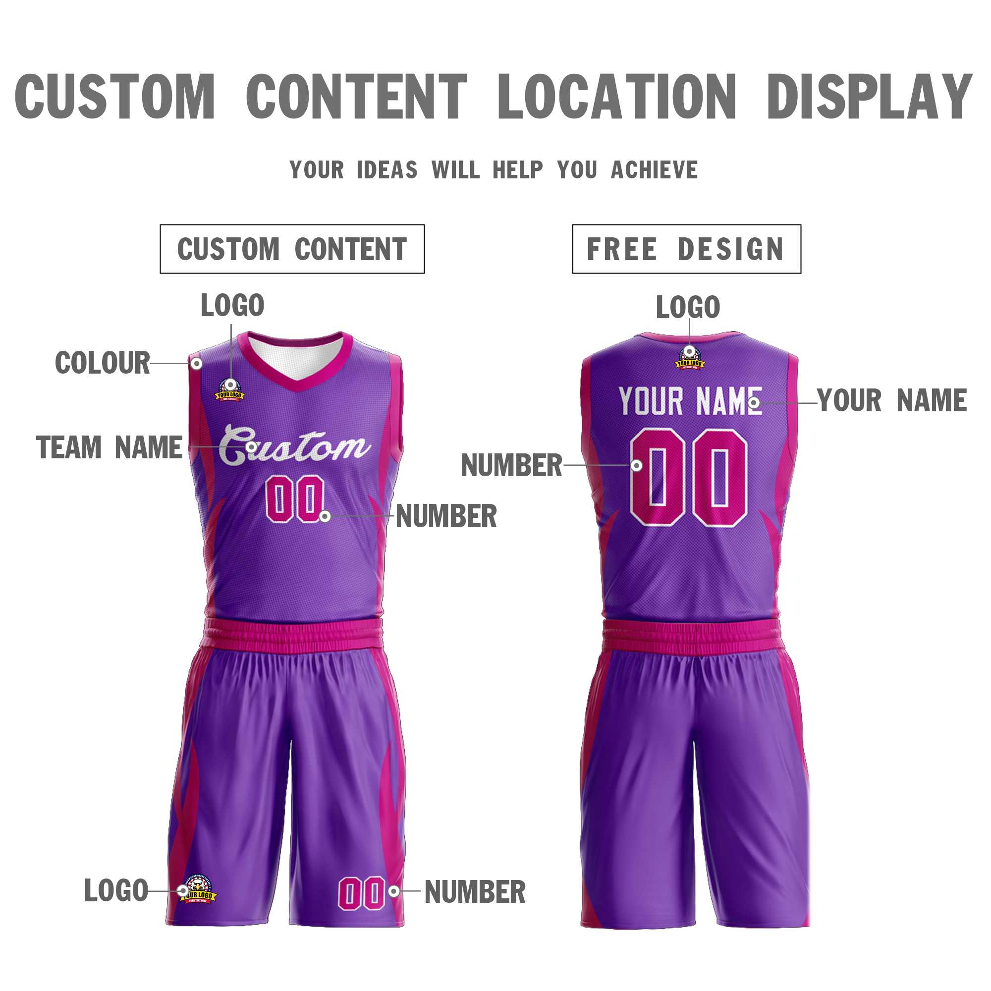 Custom Purple Purple Classic Sets Mesh Basketball Jersey