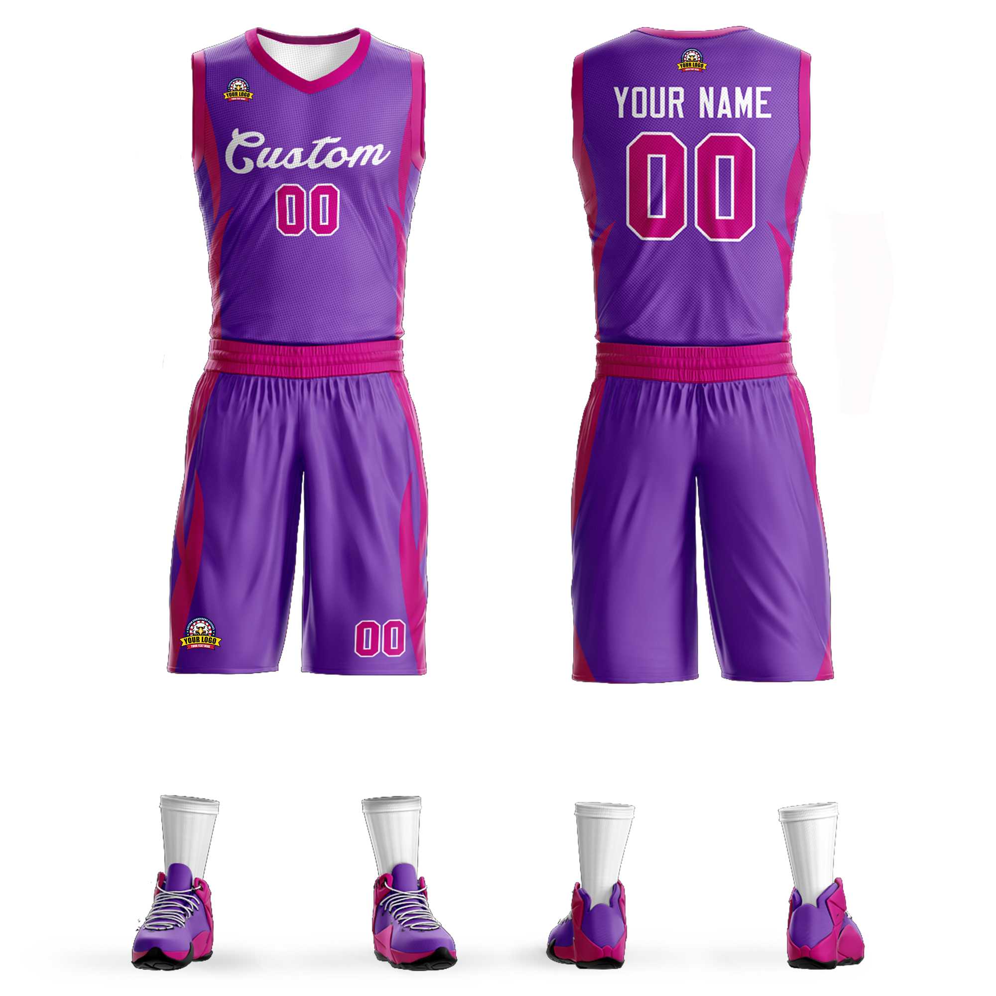 Custom Purple Purple Classic Sets Mesh Basketball Jersey