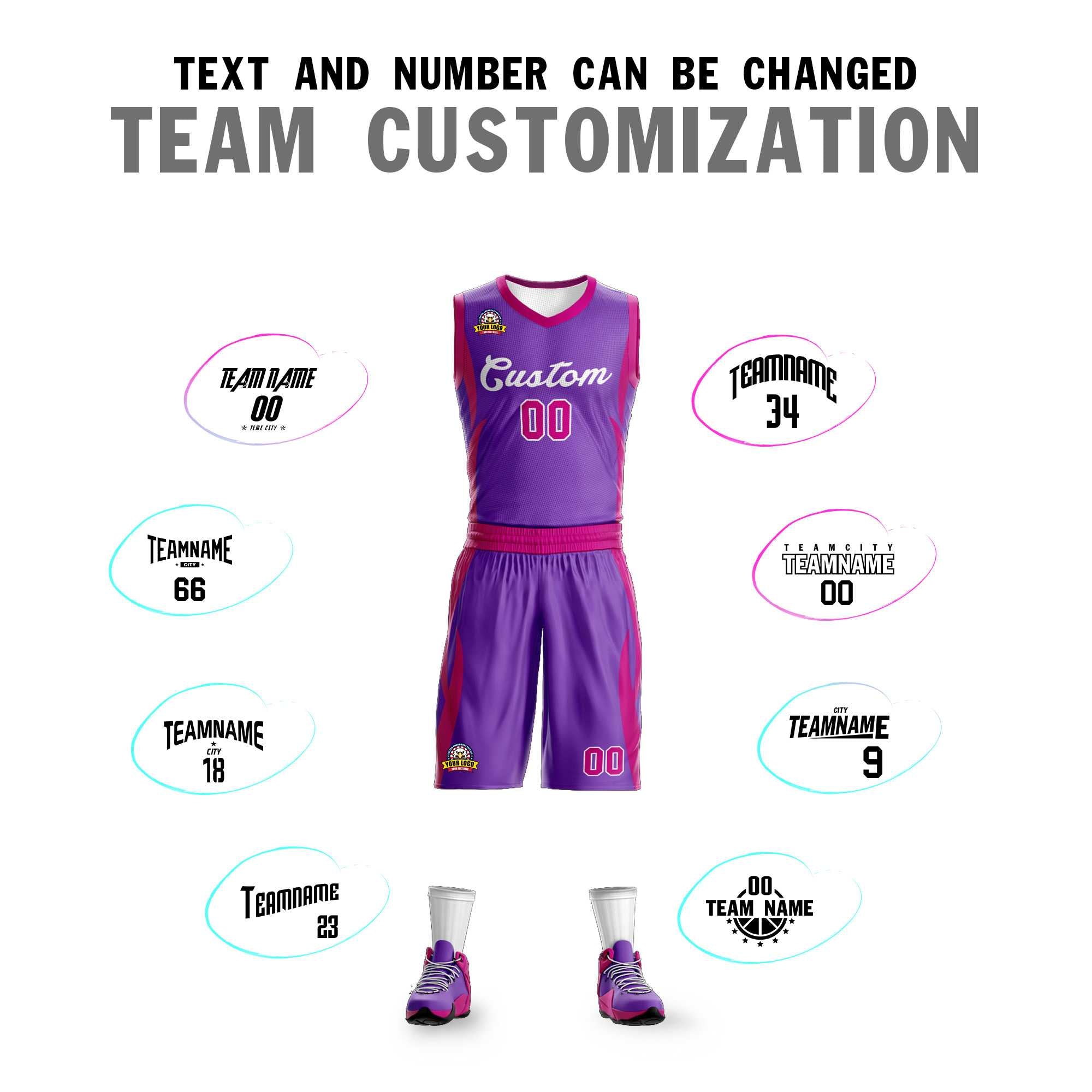 Custom Purple Purple Classic Sets Mesh Basketball Jersey