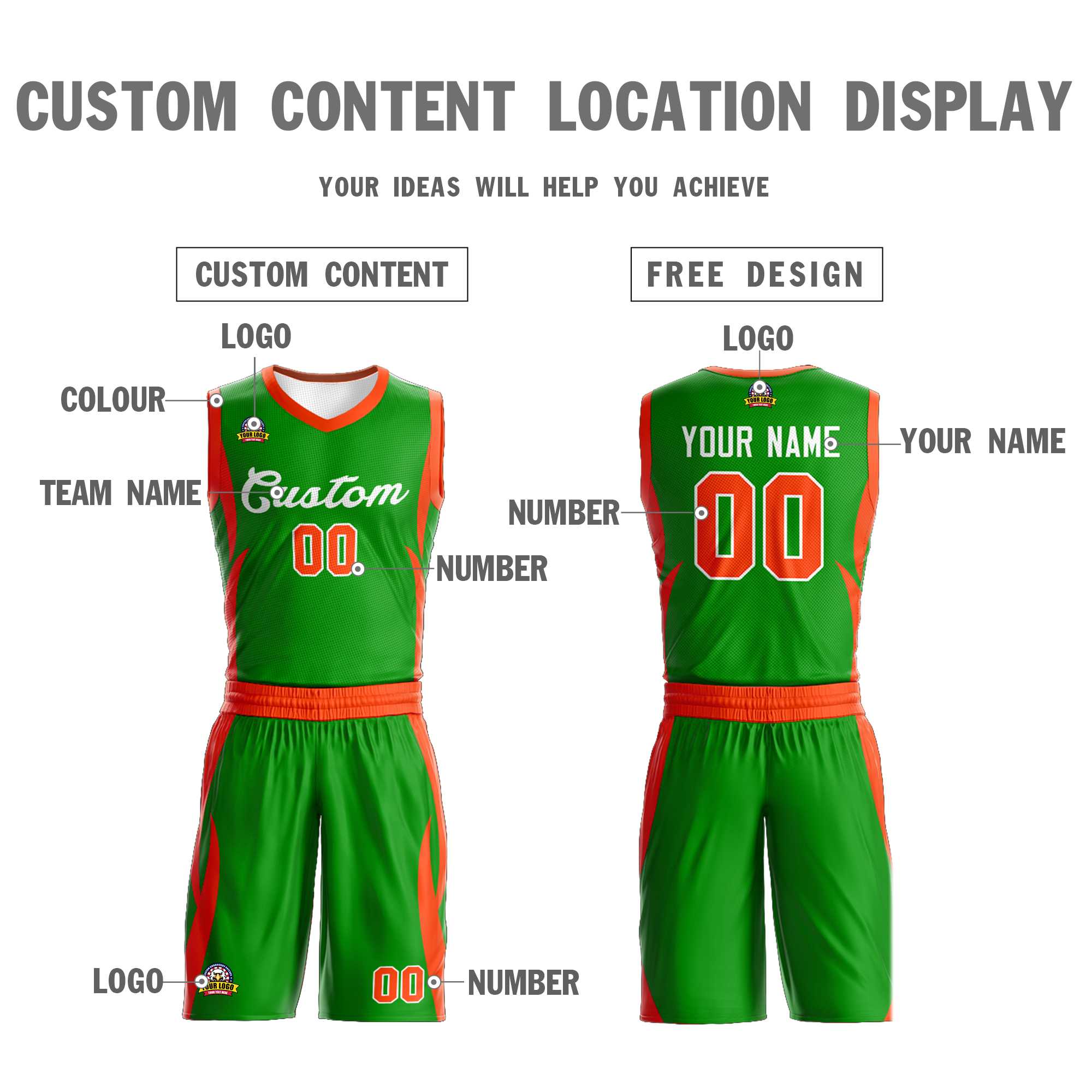 Maillot de basket-ball en maille personnalisé vert vert classique