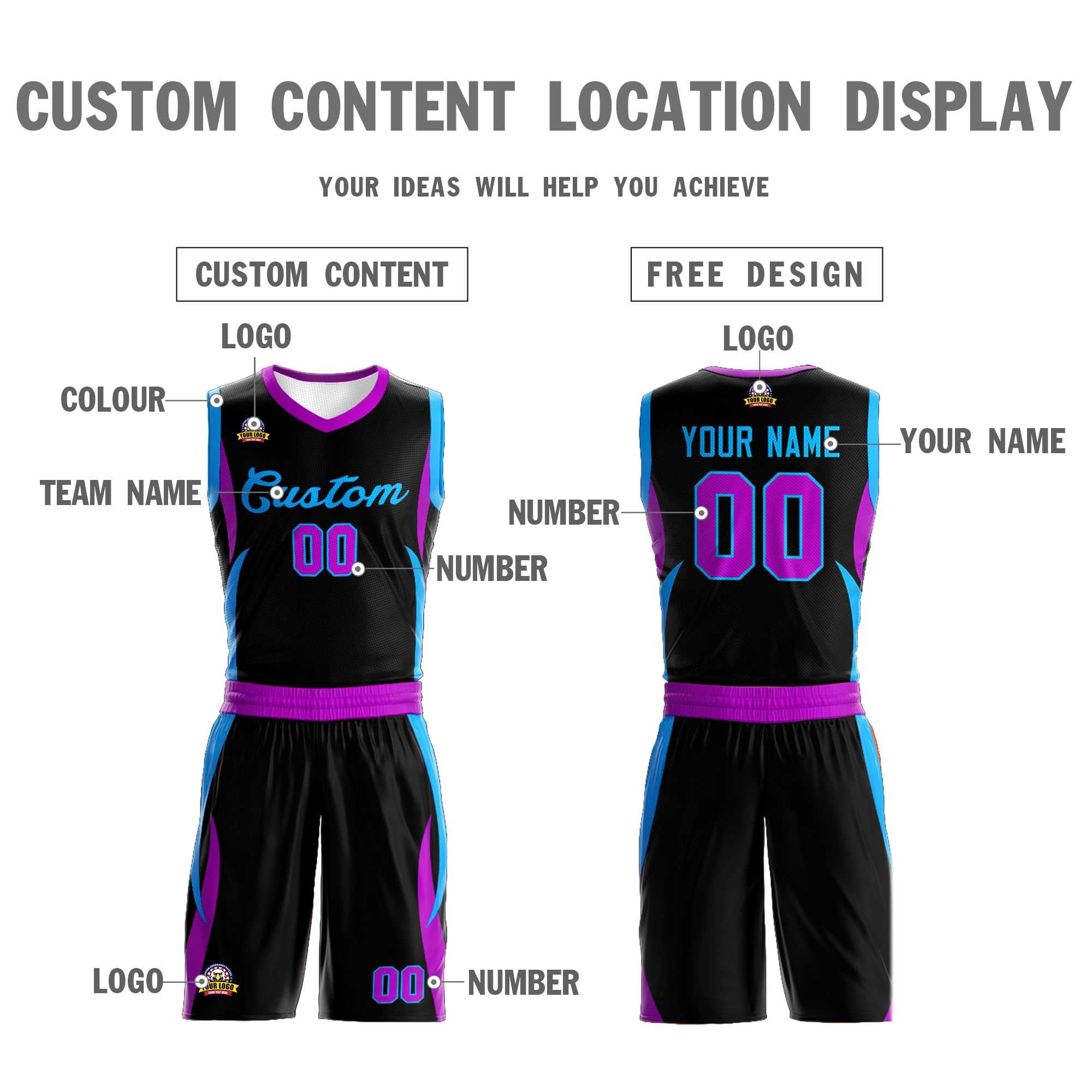 Custom Black Powder Blue Classic Sets Mesh Basketball Jersey