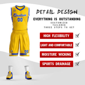 Custom Gold Blue Classic Sets Mesh Basketball Jersey