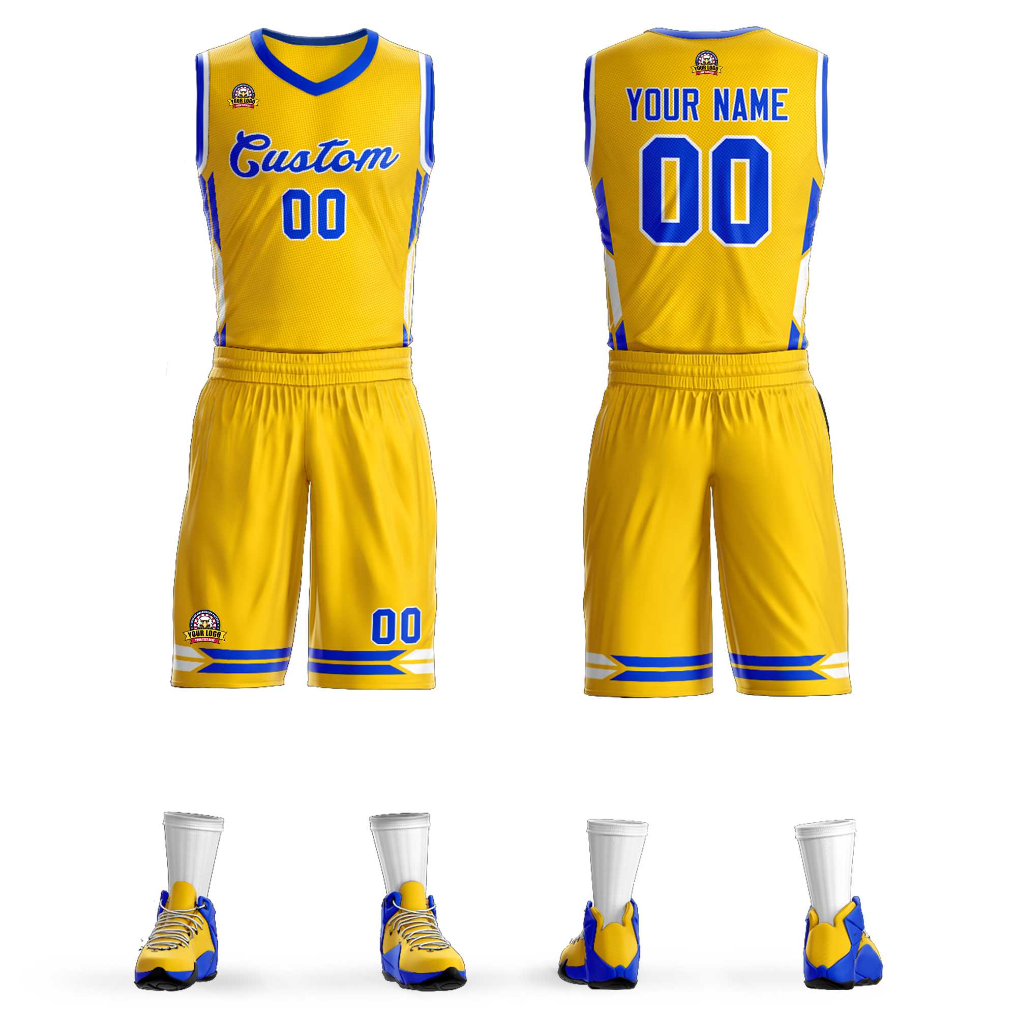 Custom Gold Blue Classic Sets Mesh Basketball Jersey